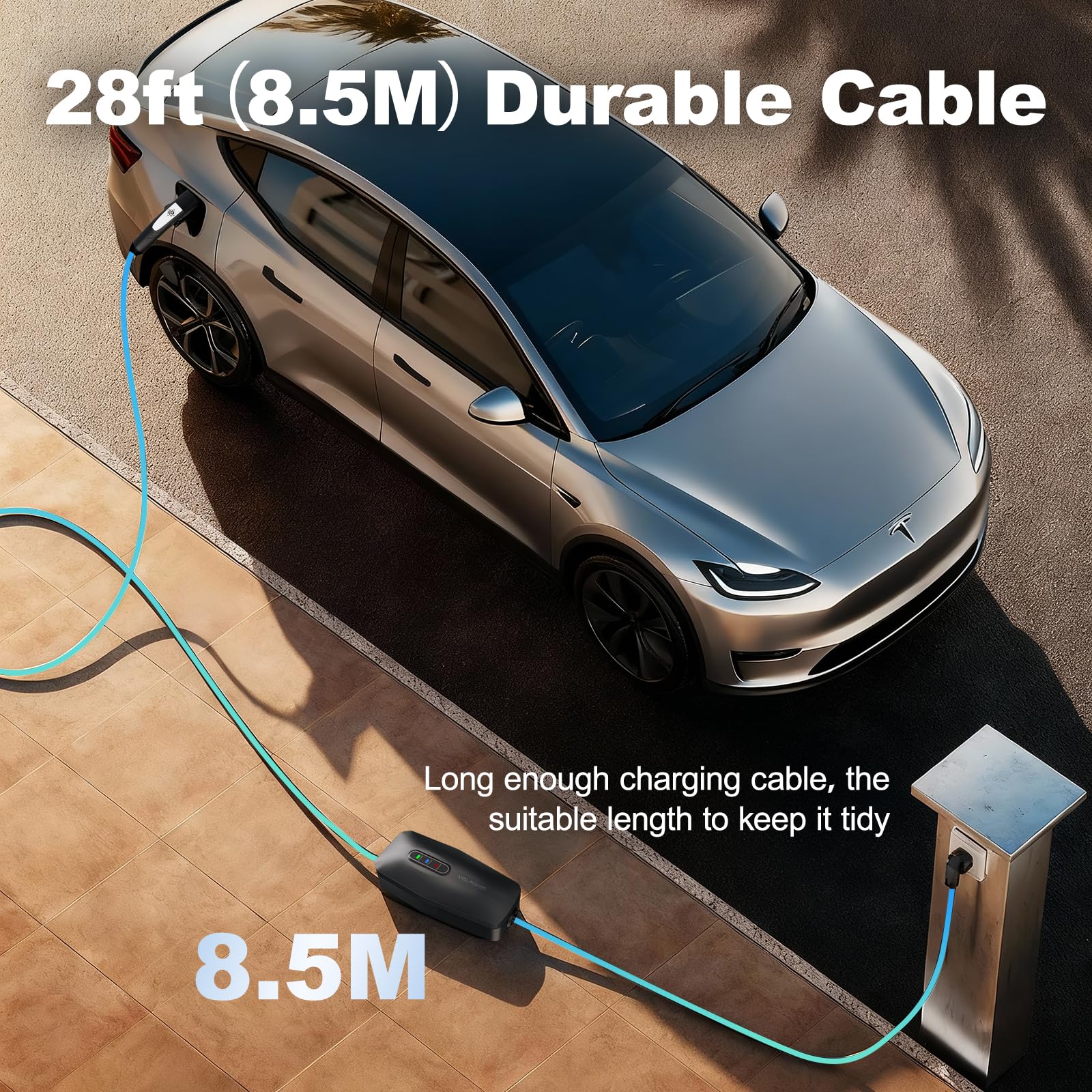VDLPOWERVP Level 1/2 Tesla Charger 16Amp, Electric Vehicle Portable Charger with 28FT Cable, 3.5KW Home EV Charging Station for All Tesla Models Y/X/3/S,110V-240V, NEMA 6-20 & NEMA 5-15 Plug