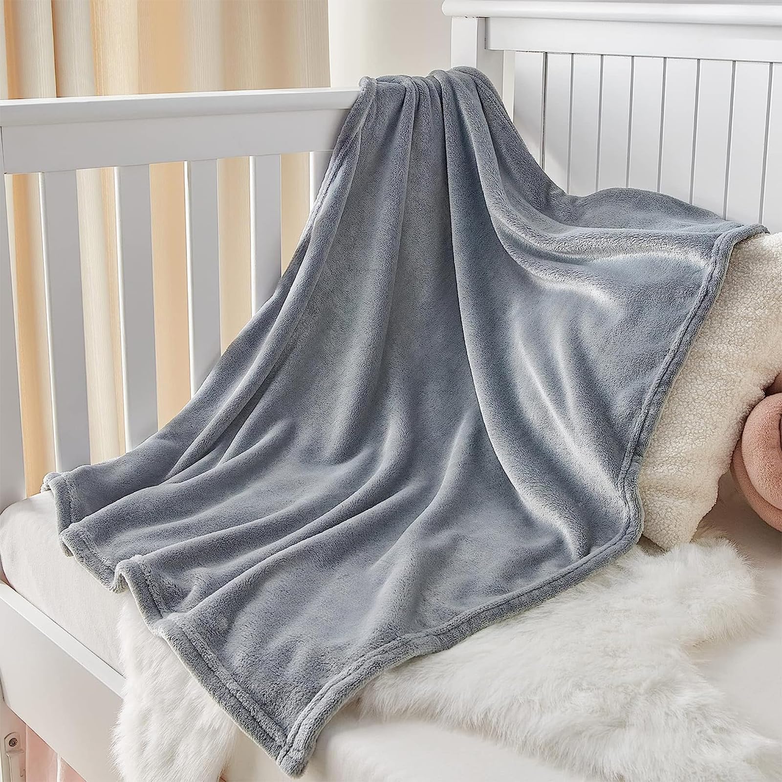 KMUSET Kids Blanket for Boys Girls 30x40 inches, Soft Cozy Fuzzy Swaddle Throw Blanket, Small Fleece Blanket for Crib Stroller, Grey