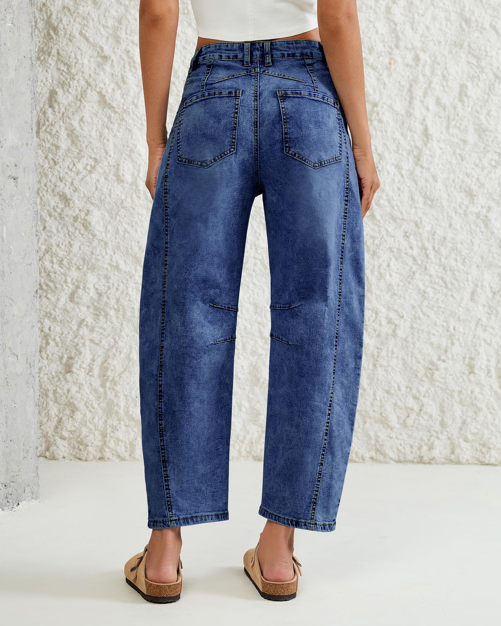 Vetinee High Rise Barrel Relaxed Fit Barrel Jeans for Women 26 Inseam Womens High Waisted Womens Jeans Size 14 Classic Blue Large