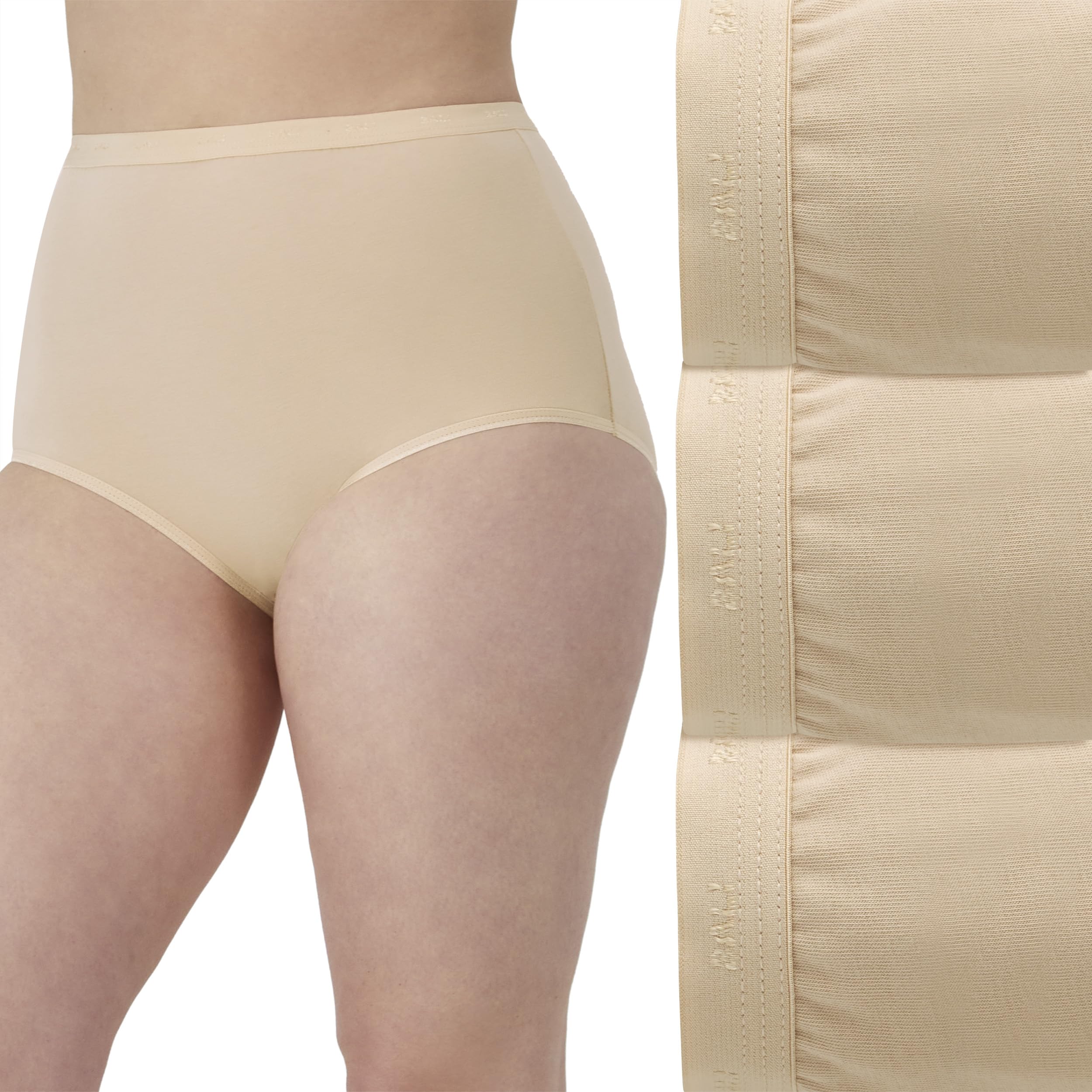 Bali Women's Stretch Cotton Brief Underwear, Full-Cut-Fit Brief, Full Coverage Panty, 3-Pack