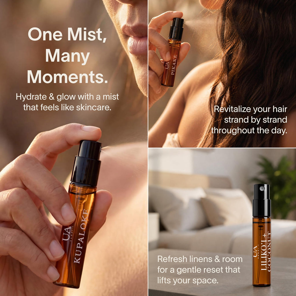 Variety Pack Body and Hair Mist from Hawaii, Hair Perfume for a Light, Hydrating Refresh, Body Mist for Women and Men, Alcohol-Free, With Moisturizing Hyaluronic Acid & Glycerin, Glass Bottle, 3.4 oz