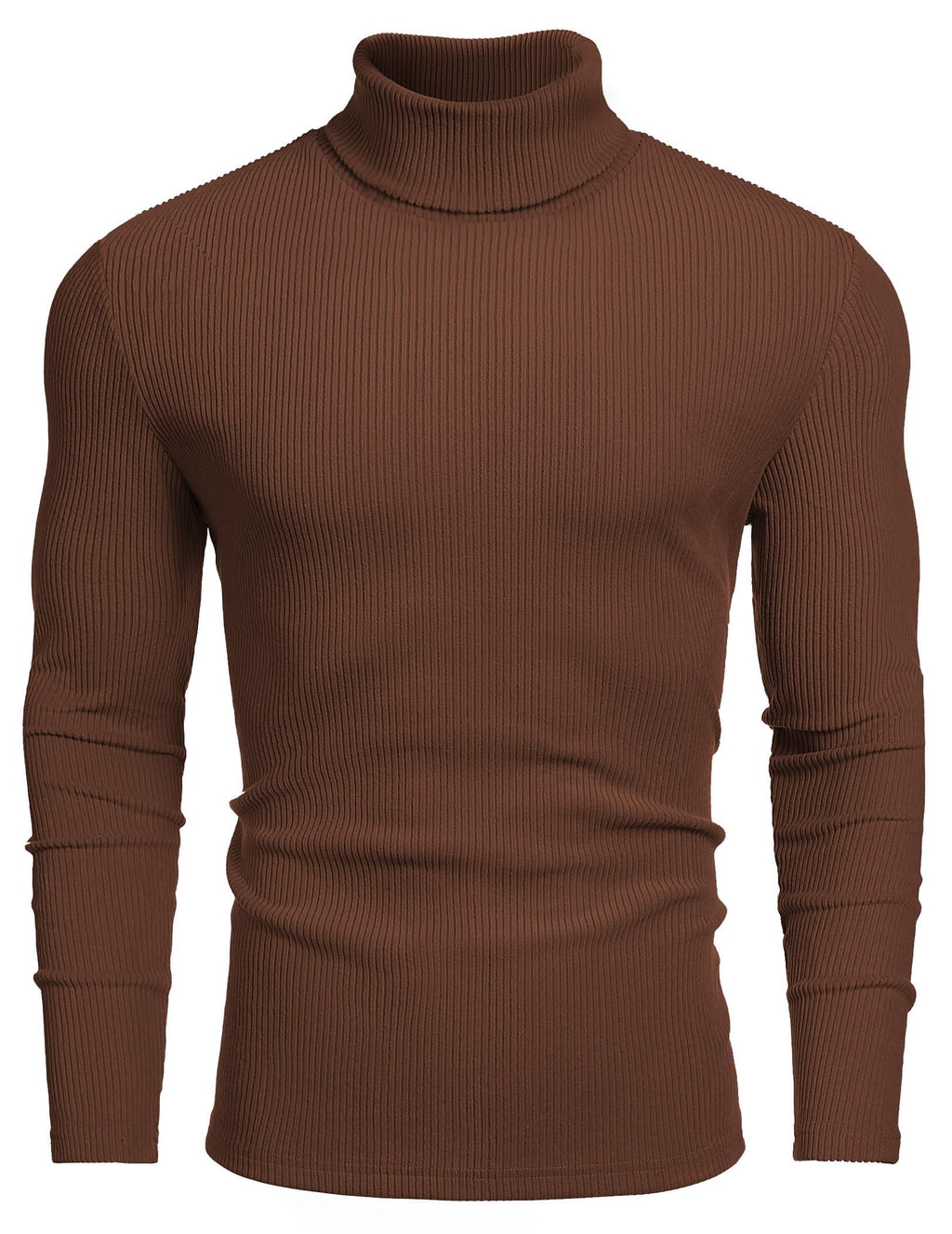 COOFANDY Men's Ribbed Turtleneck Sweater Casual Basic Long Sleeve Knitted Pullover Sweater Brown
