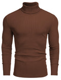 COOFANDY Men's Ribbed Turtleneck Sweater Casual Basic Long Sleeve Knitted Pullover Sweater Brown
