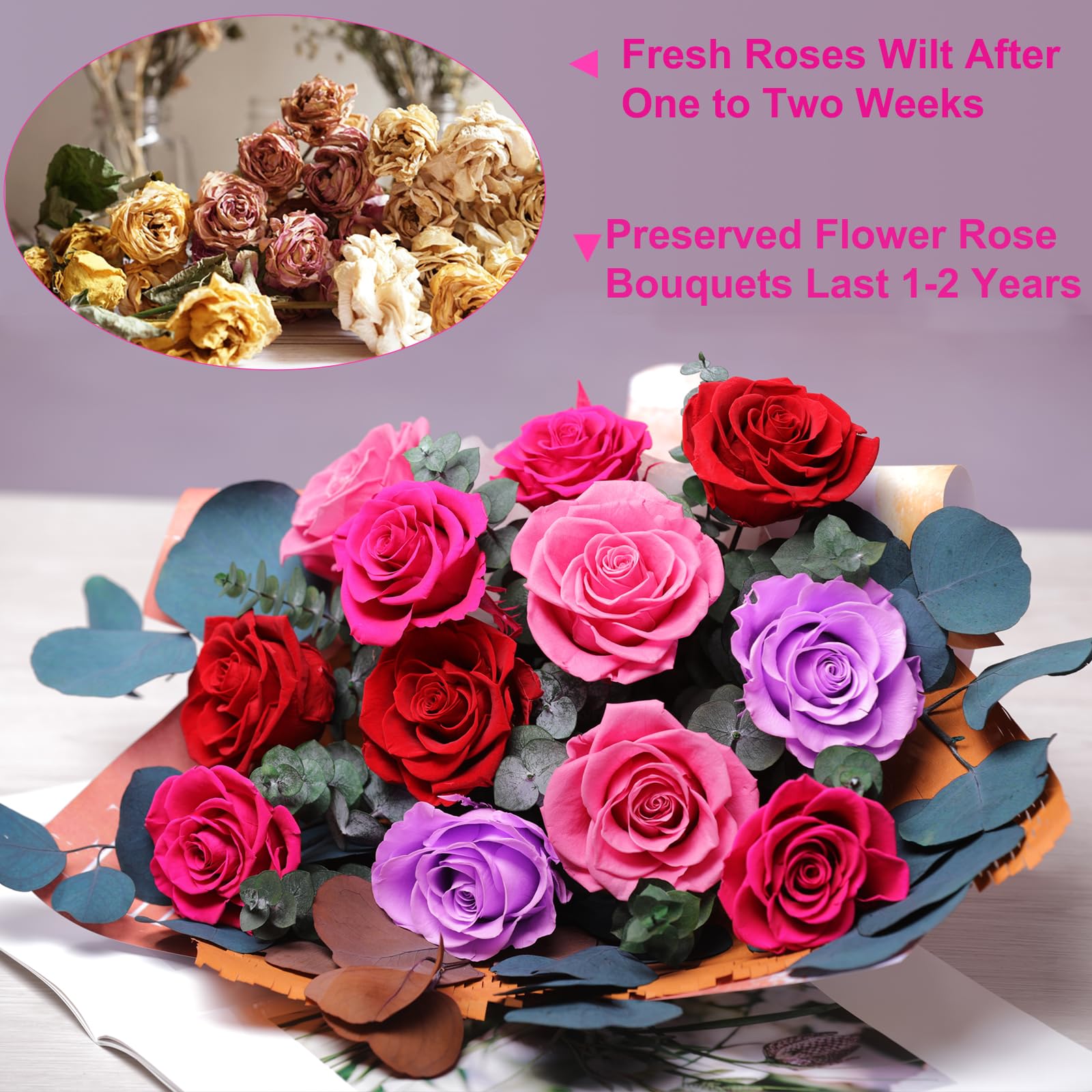 Lovenfold Flowers for Delivery Birthday Flowers Gift for Her,Preserved Flowers Bouquet 12 Roses Mixed Bouquet,Rose Gifts for Women Mom Grandma(Mixed 12 Reddish-A Roses)