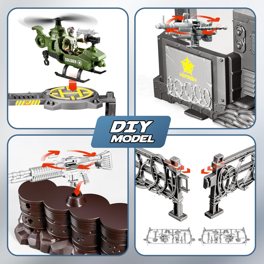 JASSKKBO 87-in-1 Army Men Toys Sets for Boys 4-7 8-12 , Military Base/Truck/Helicopter/Kayak Boat/Motorcycle/Army Men Action Figures/Weapon Gears, Army Toys for Boys Kids Birthday Gifts Party Favors