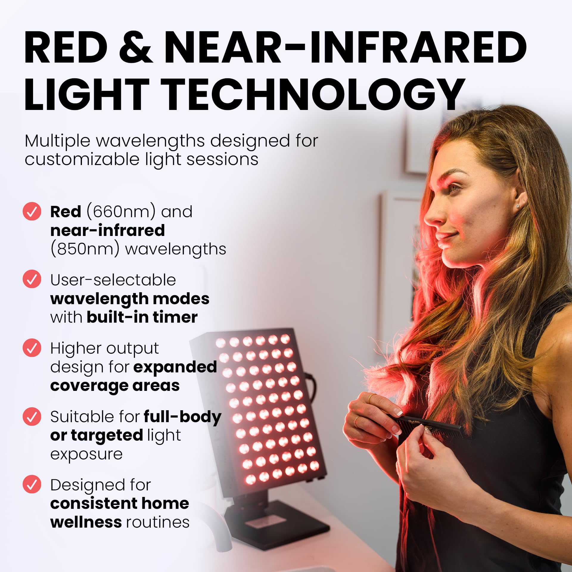 Hooga Red Light Therapy Panel for Face and Body, Red & Near Infrared LED Light with Timer and Stand, 60 High-Efficiency Low-Level LEDs (<5 mW), Flicker-Free Wellness and Recovery Device – PRO300