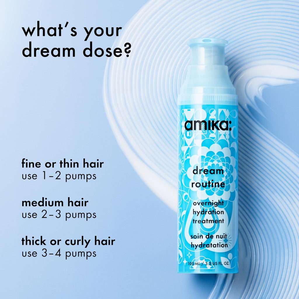 amika dream routine overnight hydrating hair mask | no rinse leave-in treatment for dry hair, ultra-hydrating, with hyaluronic acid for long-lasting moisture