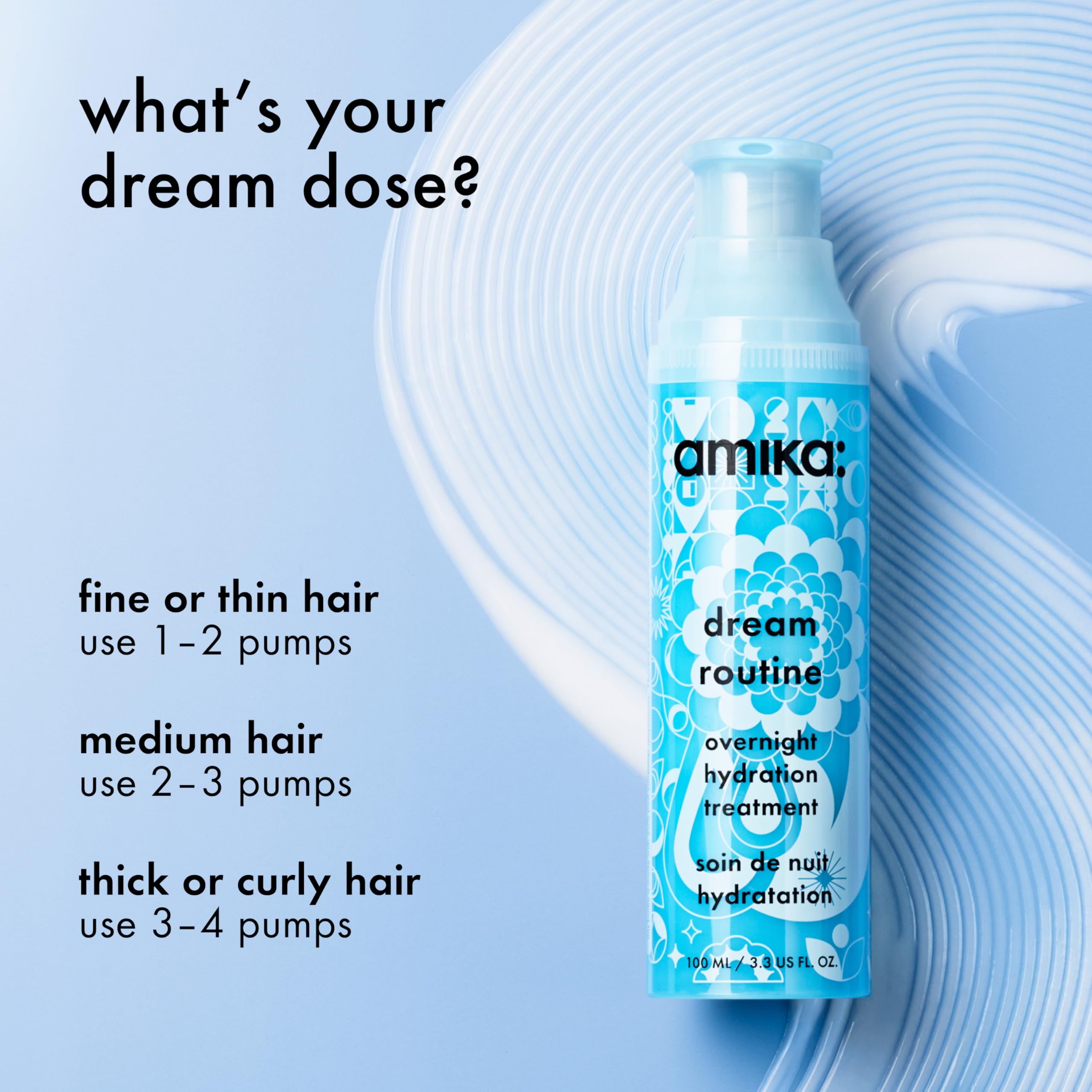 amika dream routine overnight hydrating hair mask | no rinse leave-in treatment for dry hair, ultra-hydrating, with hyaluronic acid for long-lasting moisture