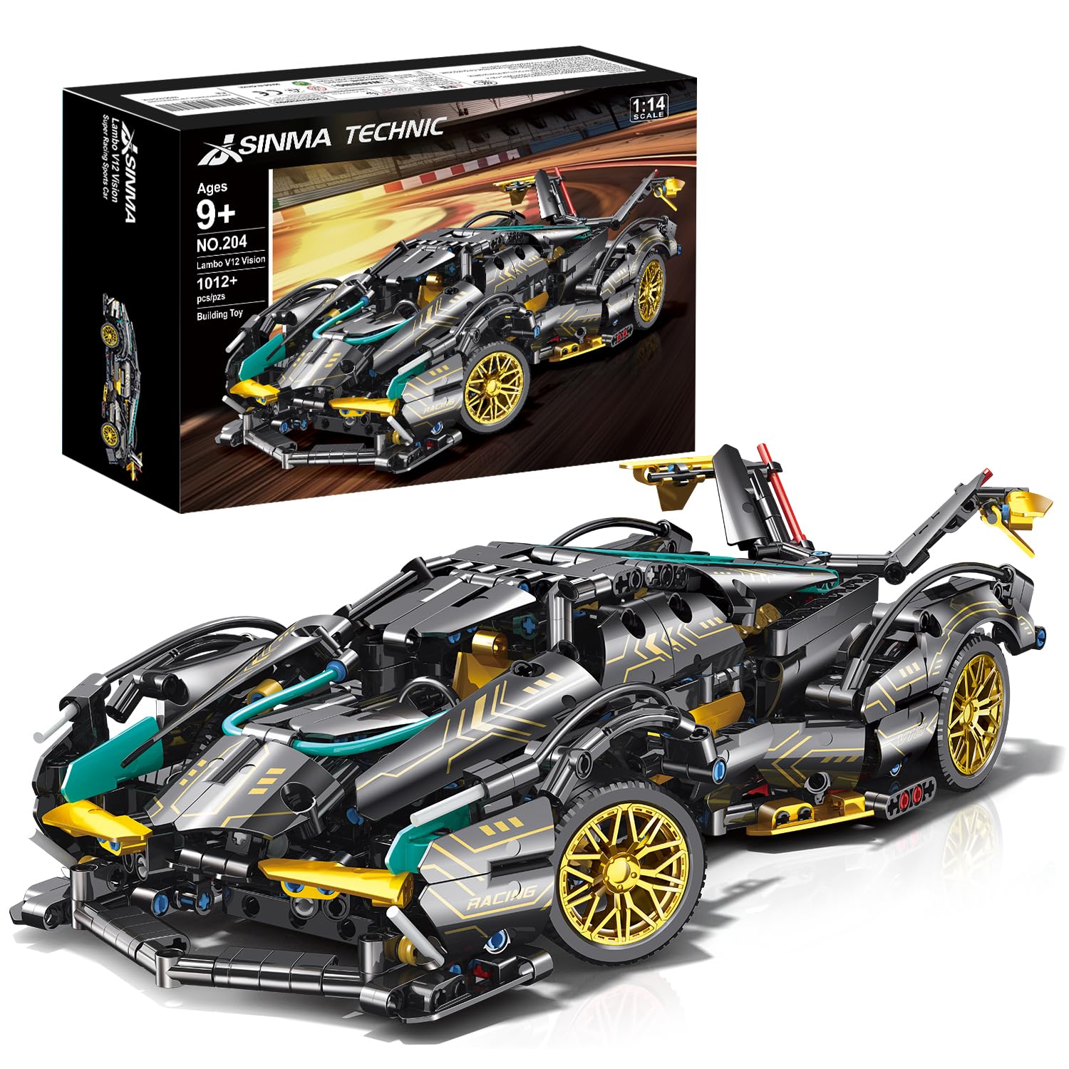 JSINMA Technic Sports Car Building Blocks Toys Boys or Adults Kits 1:14 MOC Lambo V12 Building Set Speed Champions Raceing Car Model Vehicle Set for 10 12 14+ Year Boys(1012pcs)