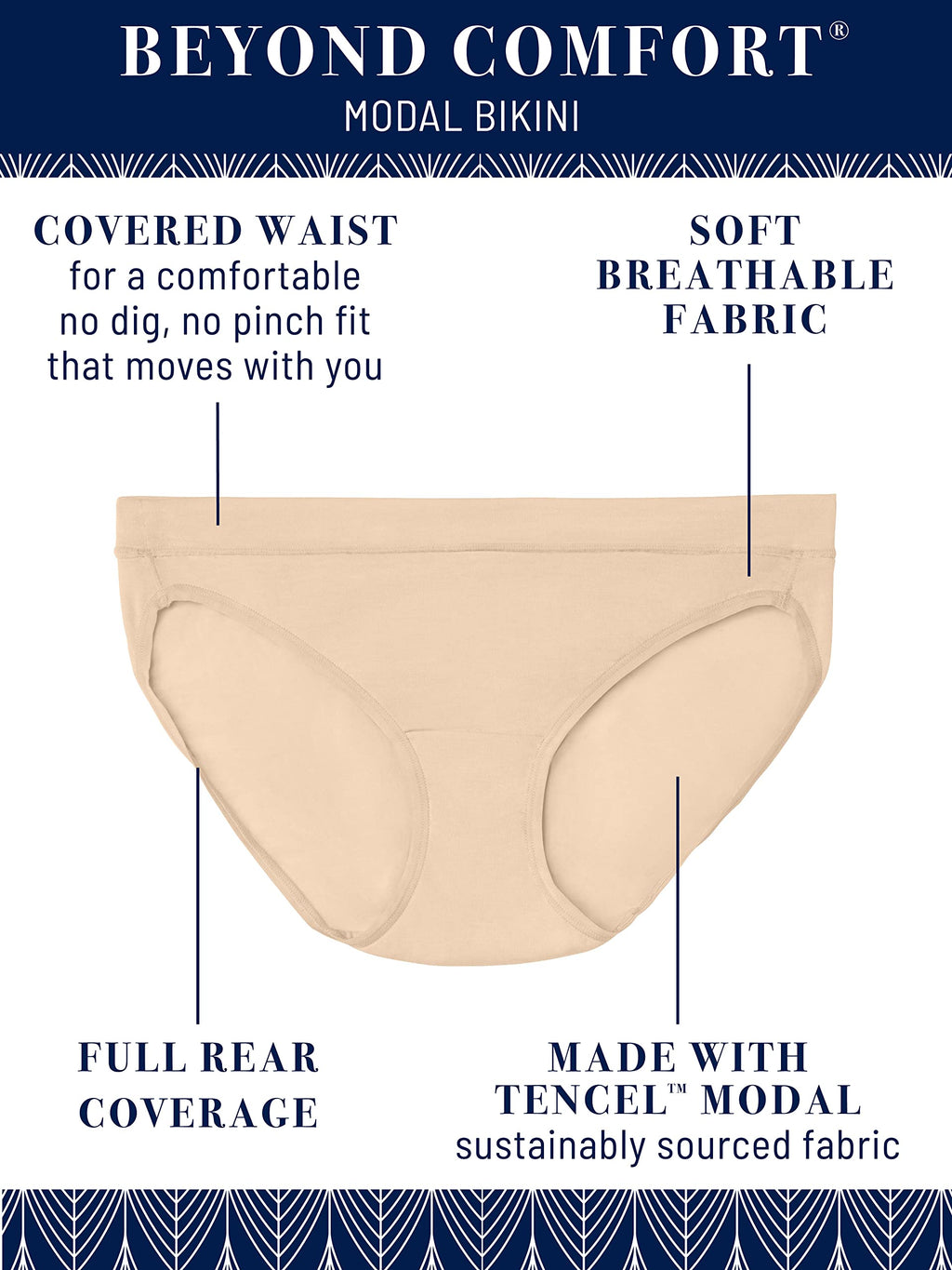 Vanity Fair womens Beyond Comfort Panties Bikini Style Underwear, Modal - Neutral, 6 US