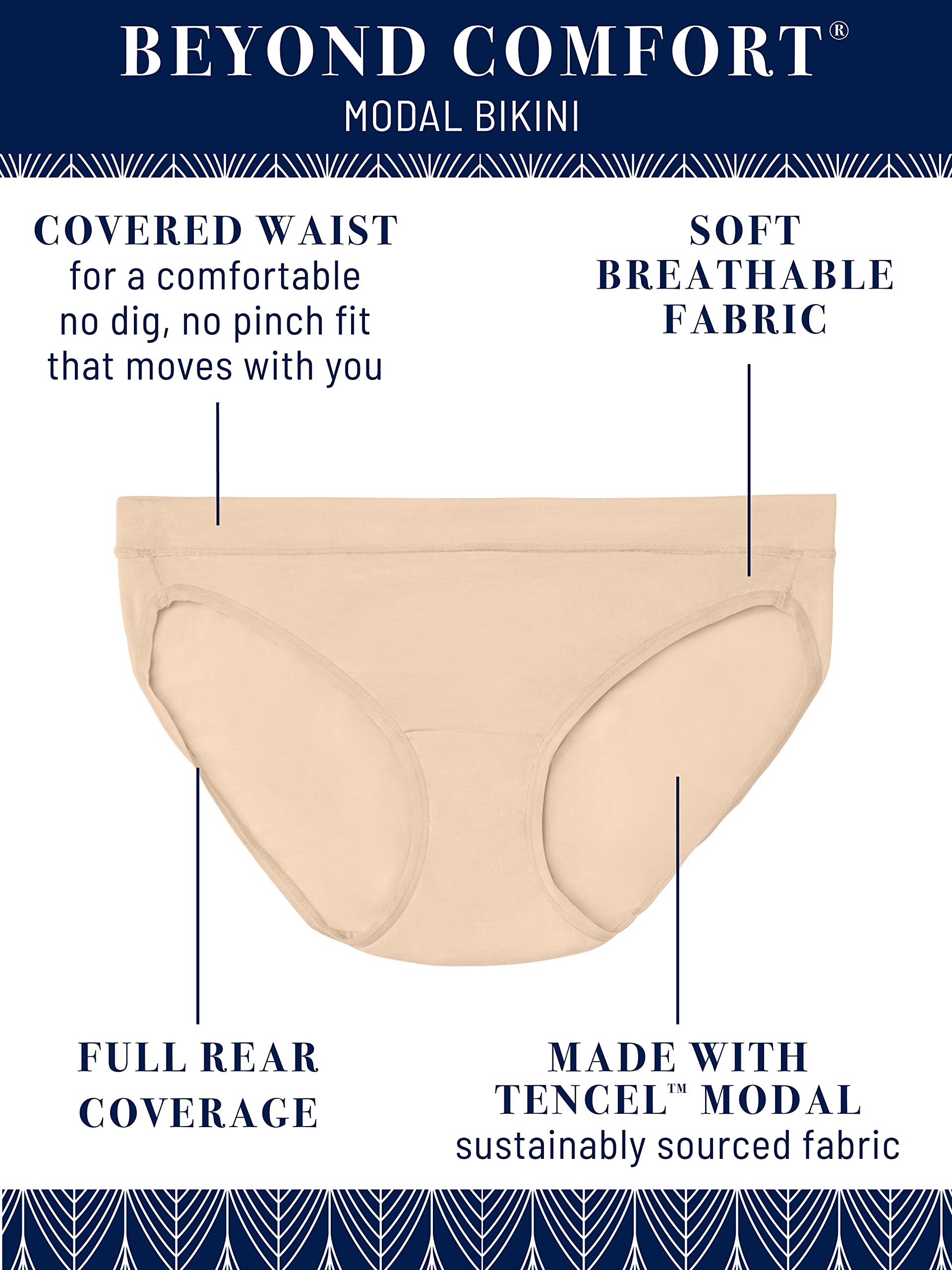 Vanity Fair womens Beyond Comfort Panties Bikini Style Underwear, Modal - Neutral, 6 US