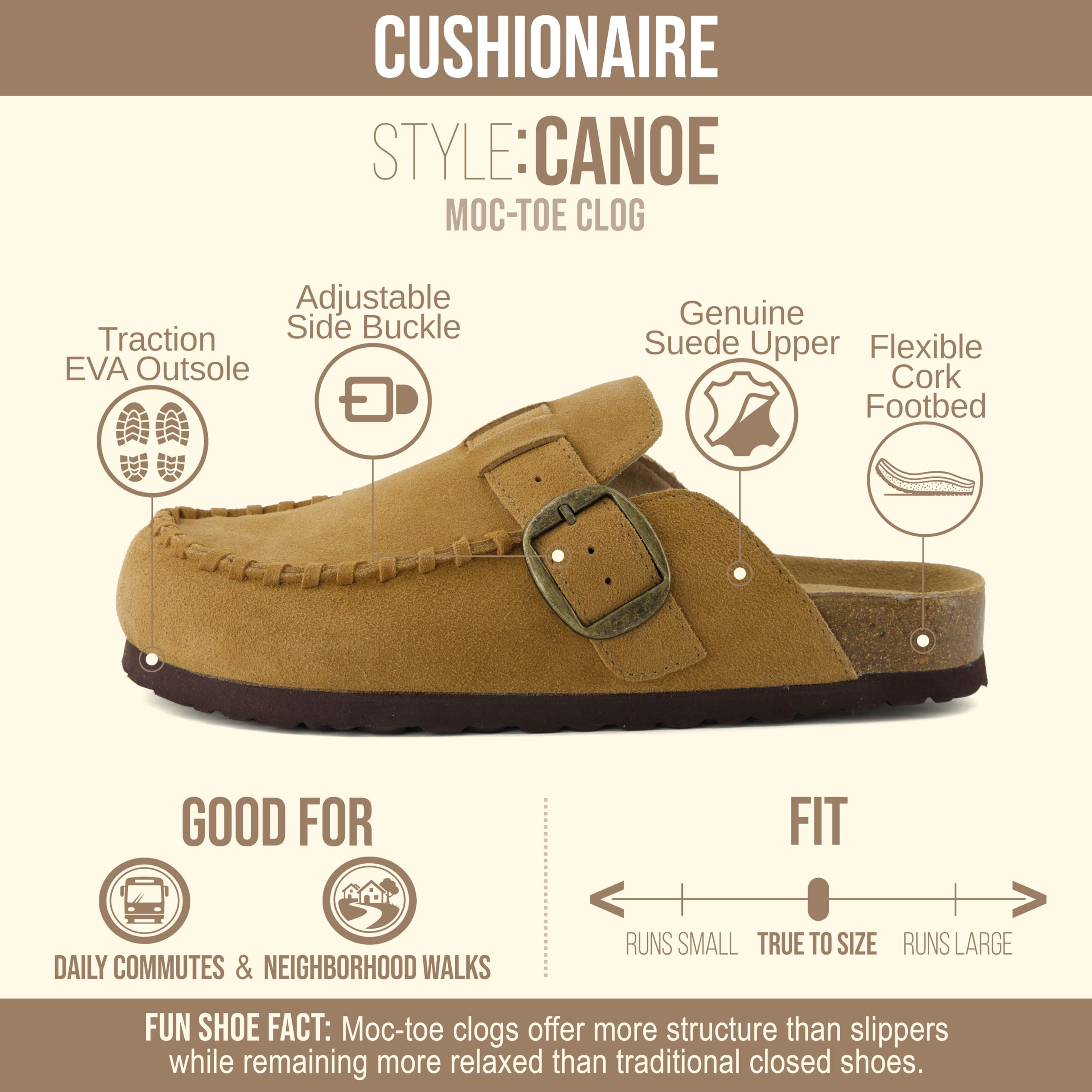 CUSHIONAIRE Canoe Genuine Suede Clogs for Women Footwear with Moc Toe Design – Casual Slip On Womens Shoes, CAMEL 8W