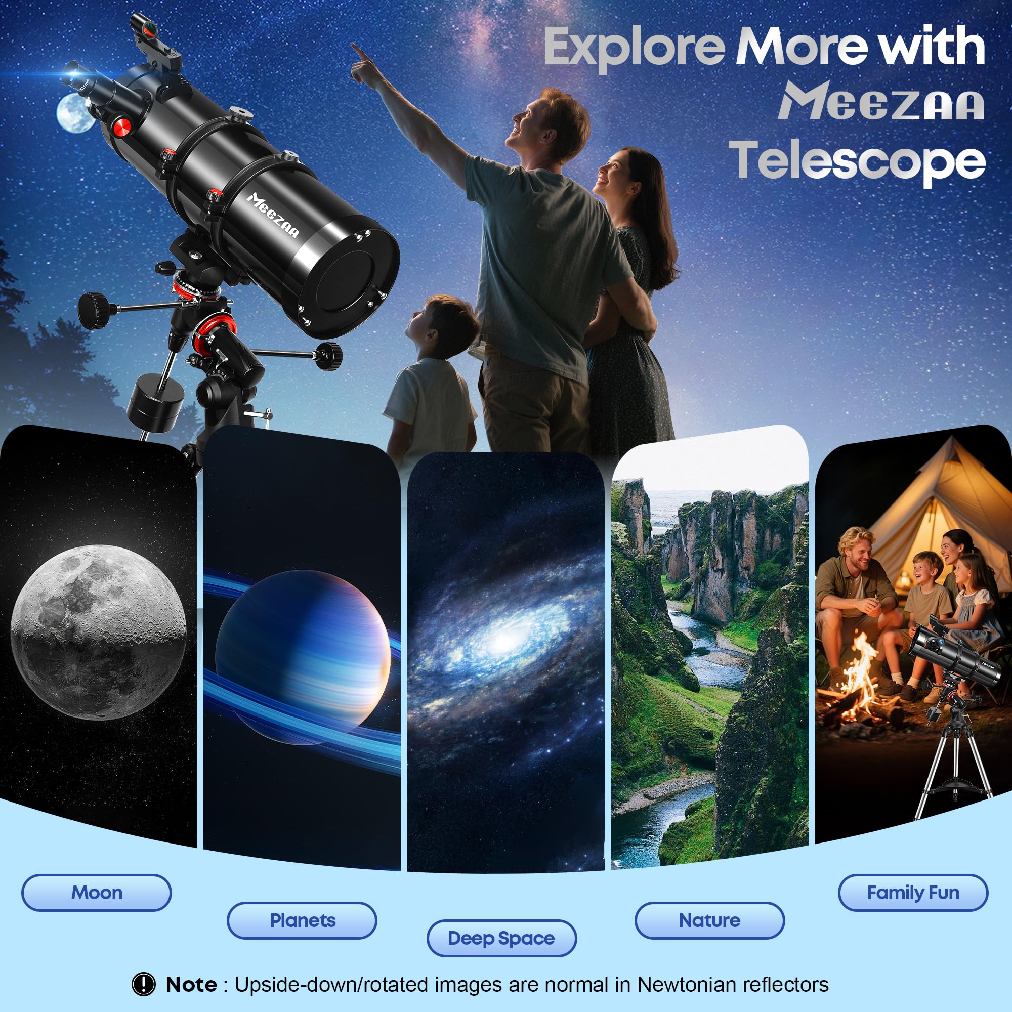 MEEZAA Telescope, 150EQ Newtonian Reflector Telescope for Adults Astronomy Beginners, Professional Astronomical Telescopes with Equatorial Mount, Phone Adapter, Tripod, Moon Filter and Large Carry Bag