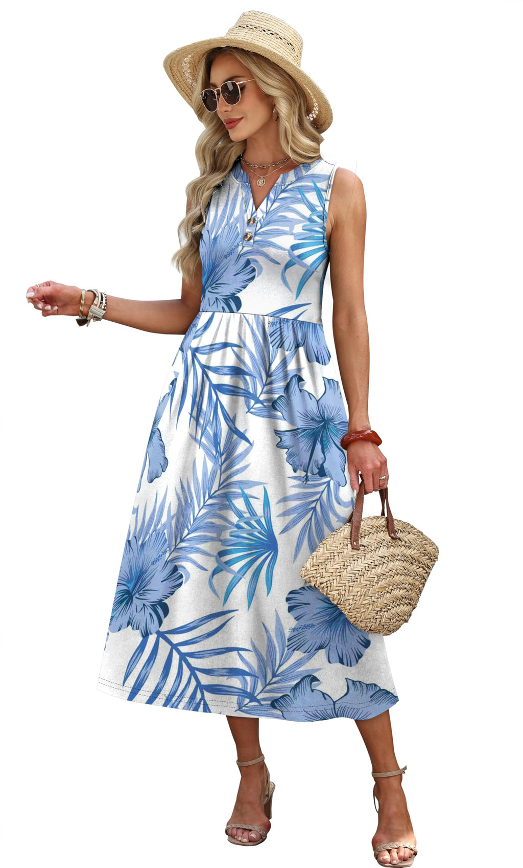 WIHOLL Black Dresses for Women Loose V Neck Button Up Swing Tank Casual Sundresses Boho Hawaiian Floral Floral Viola L