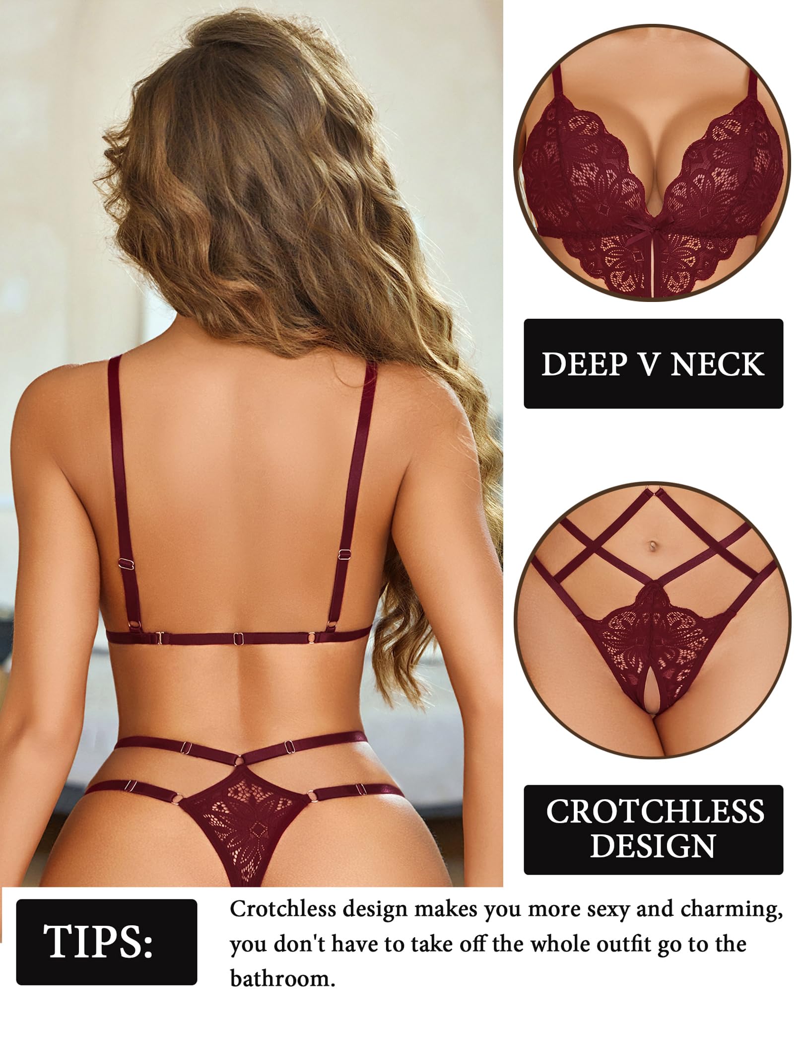 Avidlove Lingeries for Women Floral Lace Bodysuit Cut Out One Piece Teddy Cherry Red