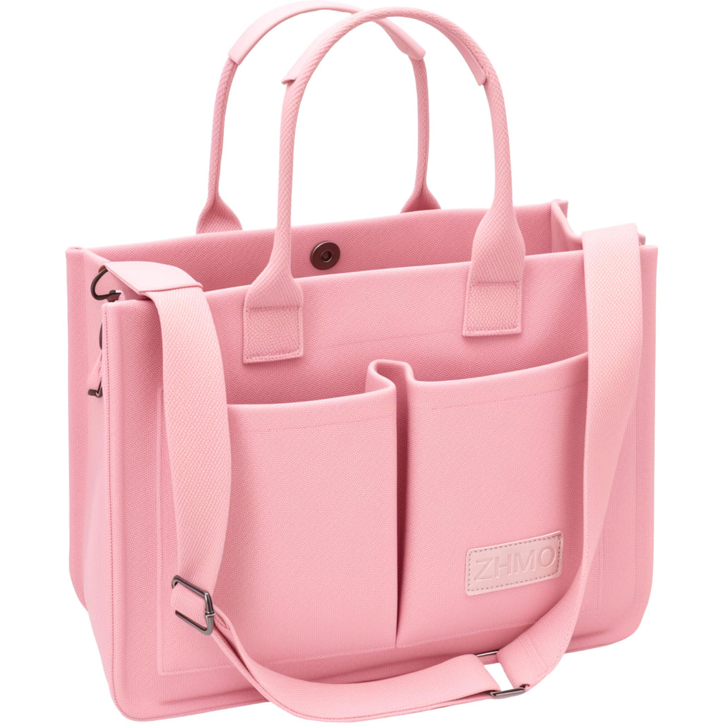 ZHMO Canvas Tote Bag for Women With Compartments and Pockets,Pink Women's Bags Crossbody Bags Work Laptop Tote Bag Large Satchels Handbag Tote Purse Everyday Shoulder Bag for Travel Nurse Teacher Gift