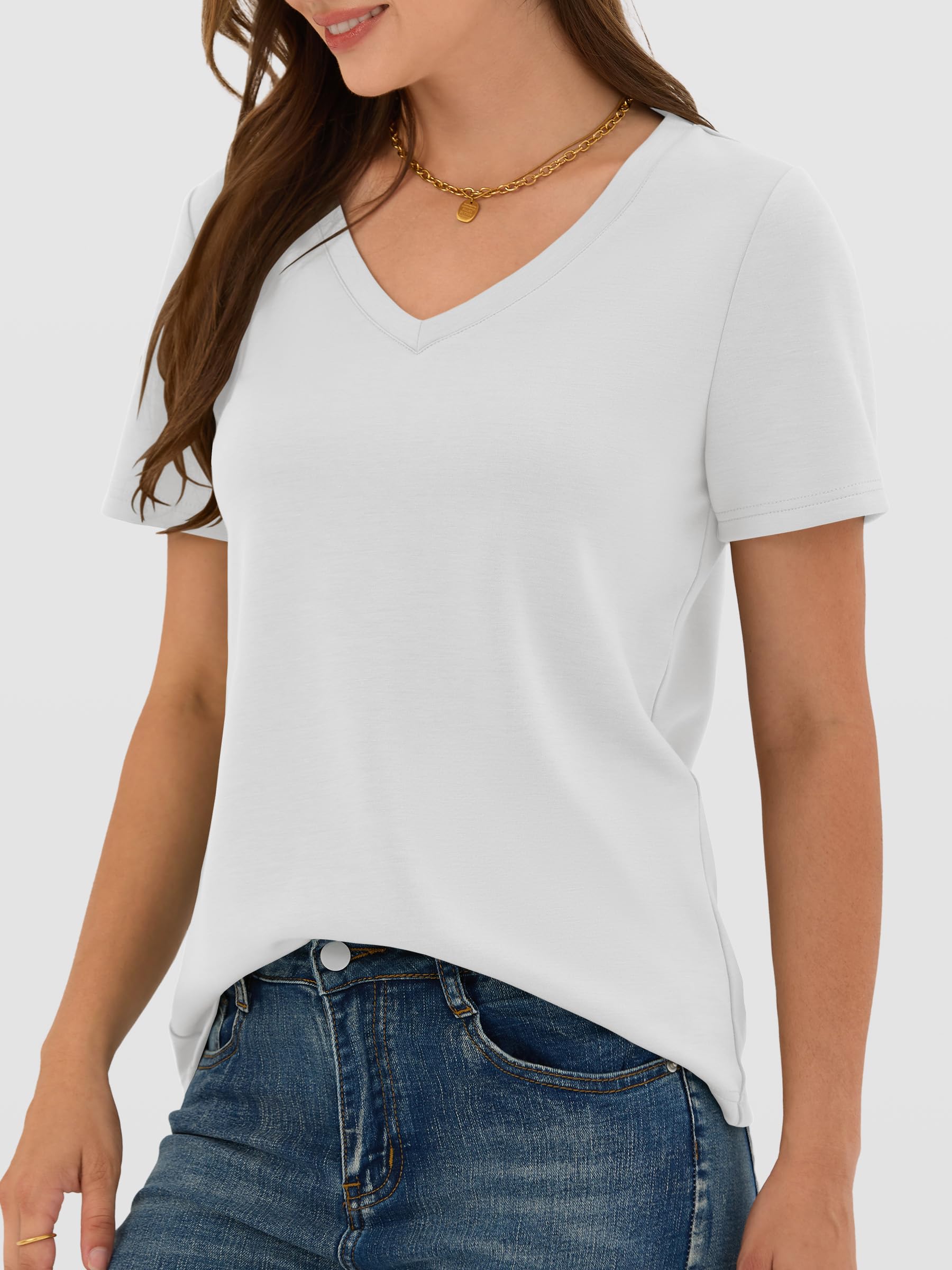 ANRABESS Womens Short Sleeve Tops Casual V Neck Wrinkle - Free Basic T Shirts Summer Cute Tee 2026 Spring Fashion Clothes White Large
