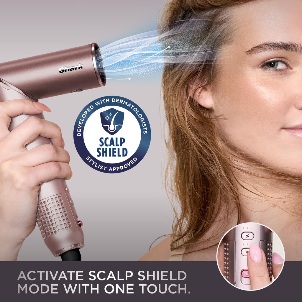 Shark FlexFusion Hair Straightener & Powerful Hair Dryer with Fusion Hair Brush, Ceramic Air Styler with Auto-Wrap Curlers & Concentrator, Ceramic Plates, Cosmic Blush HD641S