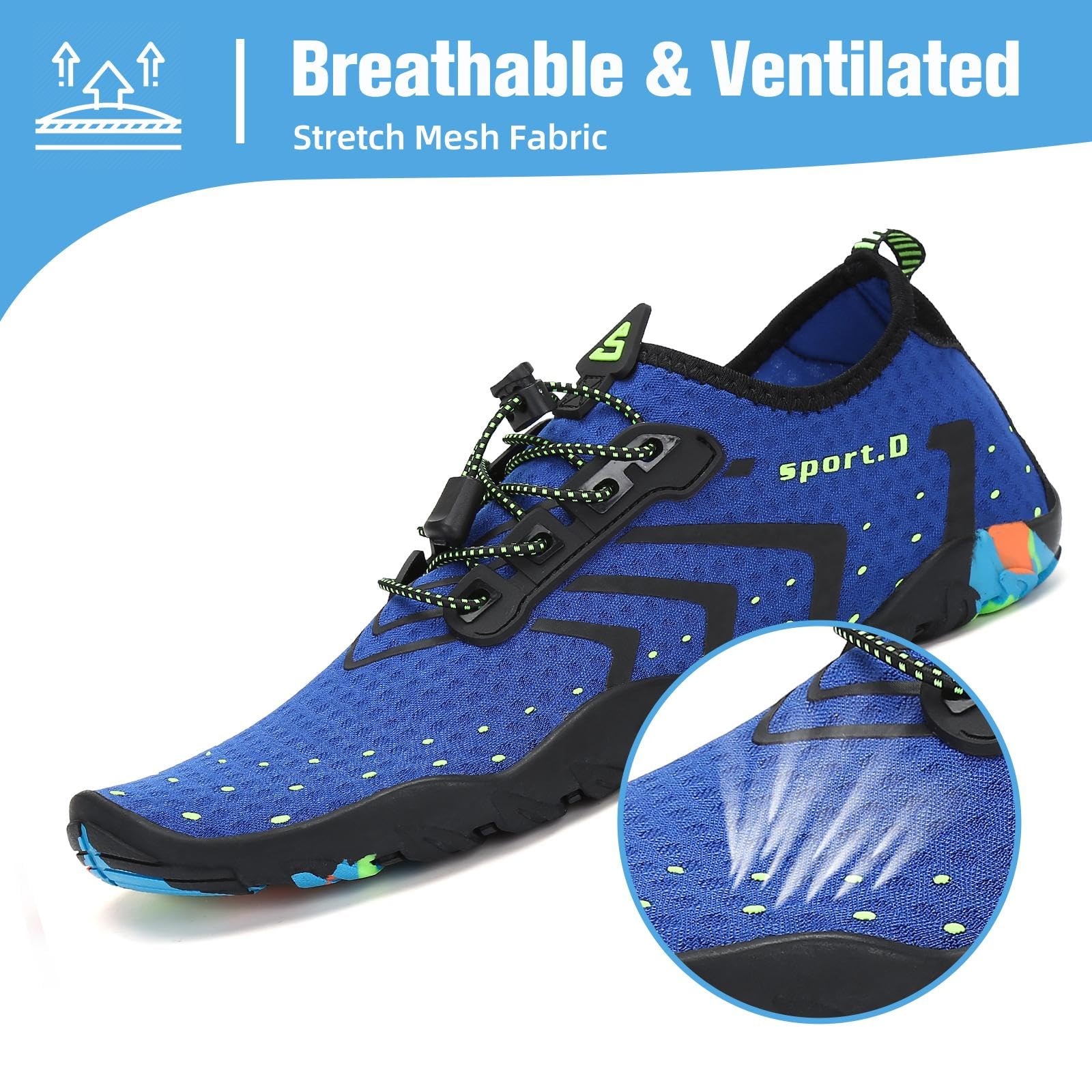 Mishansha Water Shoes for Women Men, Quick-Dry Barefoot Swim Shoes with Drainage Holes, Lightweight Aqua Shoe for Beach Pool River Boating Yoga Walking 14.5 Women/13 Men Cobalt Blue