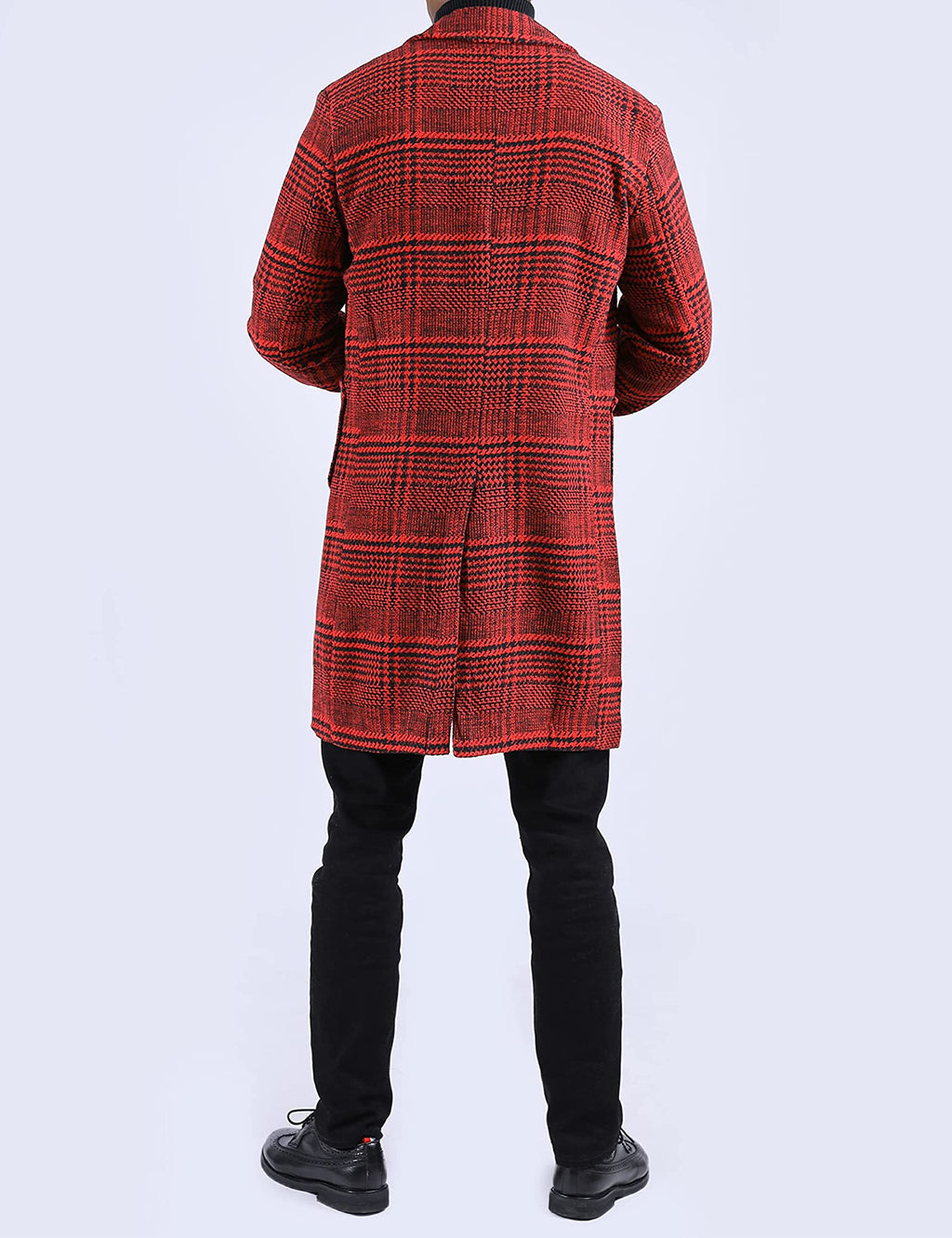 Springrain Men's Wool Blend Pea Coat Notched Collar Single Breasted Overcoat Warm Winter Trench Coat(WineRed-S)