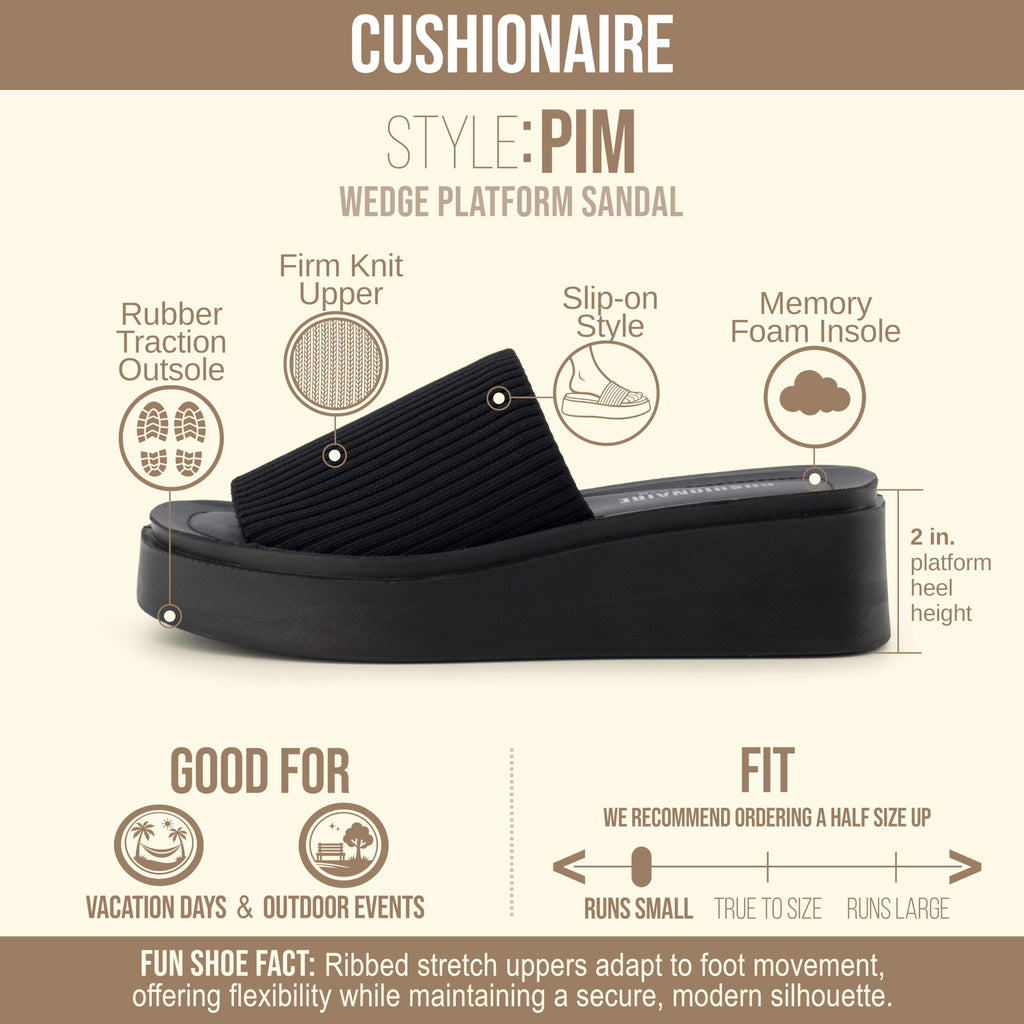 CUSHIONAIRE Pim Wedge Chunky Platform Womens Sandals with Firm Knit Upper & Memory Foam Summer Sandals for Women 2026, BLACK 7