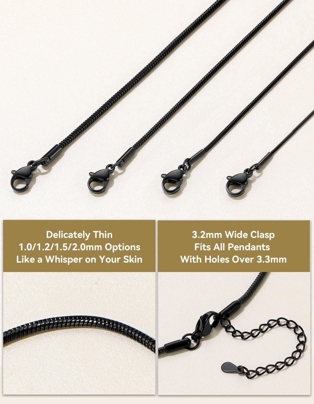 ChainsHouse 1.5mm Snake Chain Necklace for Women, Classic Delicate Birthday Party Jewelry Gift, Simple Thin Italian Necklace Choker Chains for Females, 16 Inches