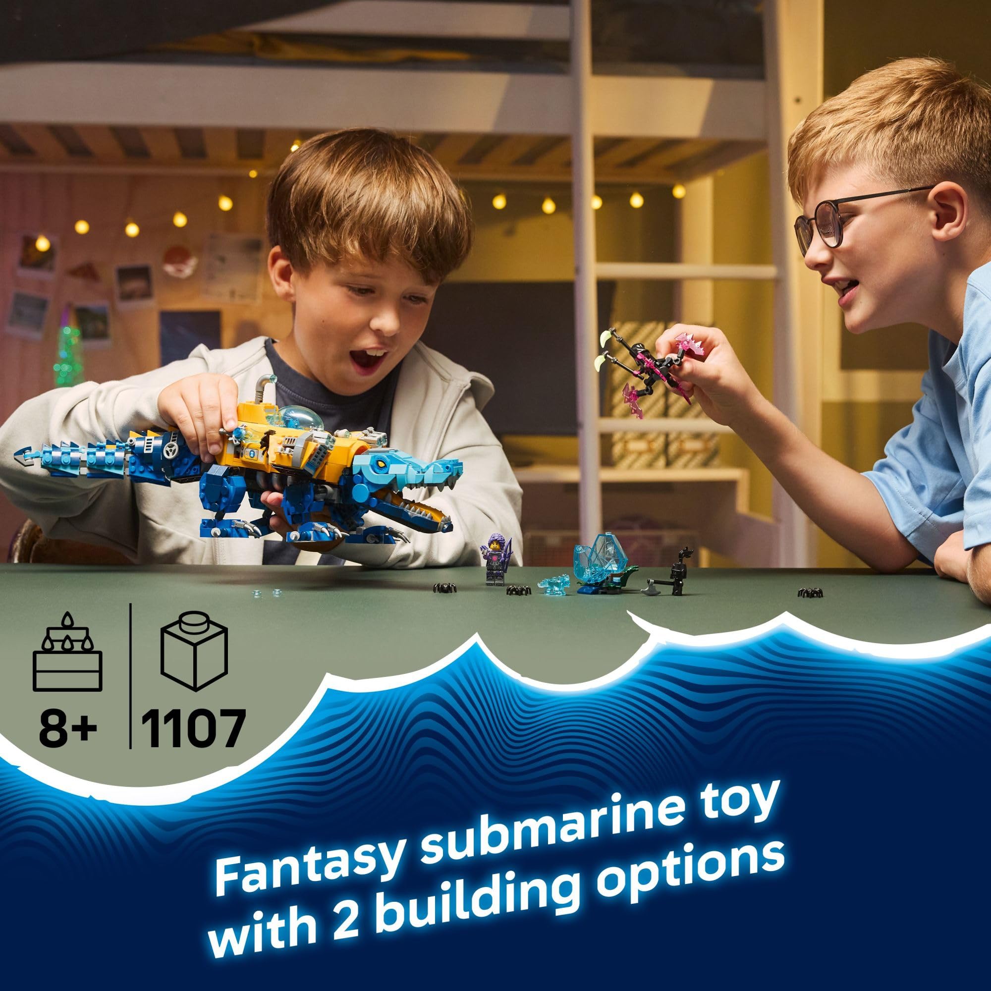 LEGO DREAMZzz Crocodile Submarine Building Toy for Boys & Girls - Pretend Play Set for Kids, Ages 8+, W/2 Build Options - Includes 3 Minifigures & Treasure Creature - Gift Idea for Birthdays - 71512