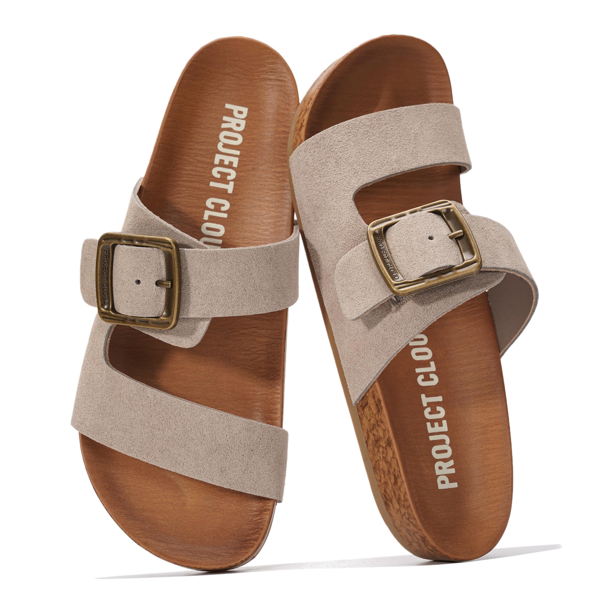 Project Cloud 100% Genuine Leather Womens Sandals – Plush Insole Sandals for Women 2026 – Lightweight & Non Slip Slides & Women Footwear with Buckle (Balanced,BIRCHSDE,11)