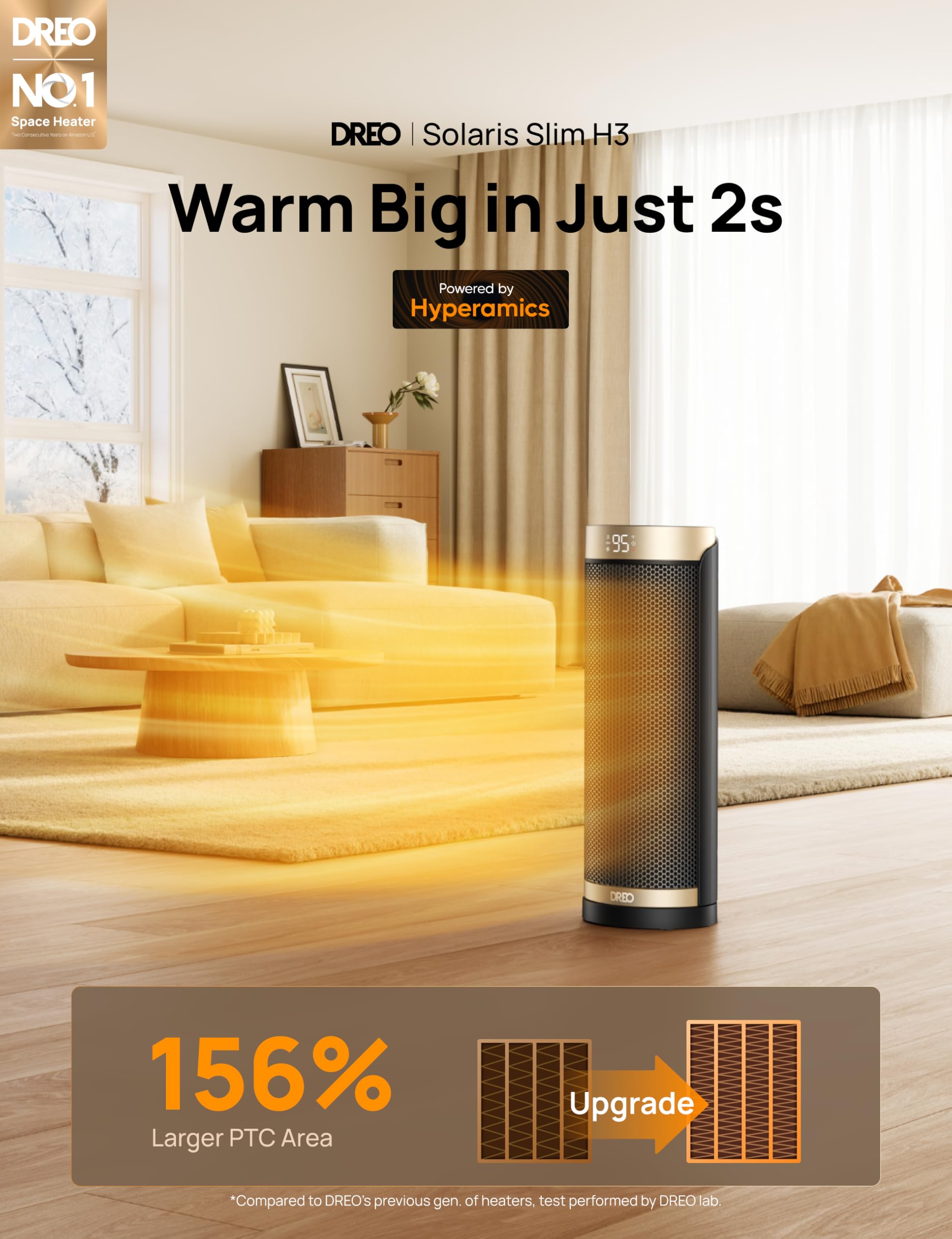 DREO Space Heater, 1500W Electric Heaters for Indoor Use with Thermostat, 70° Oscillation, 8 Safety Protections, 5 Modes, Remote, 12H Timer, Quiet Portable Heater for Office, Bedroom, Large Room
