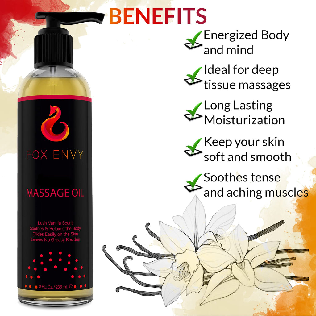 Body Massage Oil: Massage Oil for Massage Therapy, Premium Massaging Oil-Lush Vanilla Scent with Jojoba & Coconut, Therapeutic Oil 1Bottle, 8 fl oz