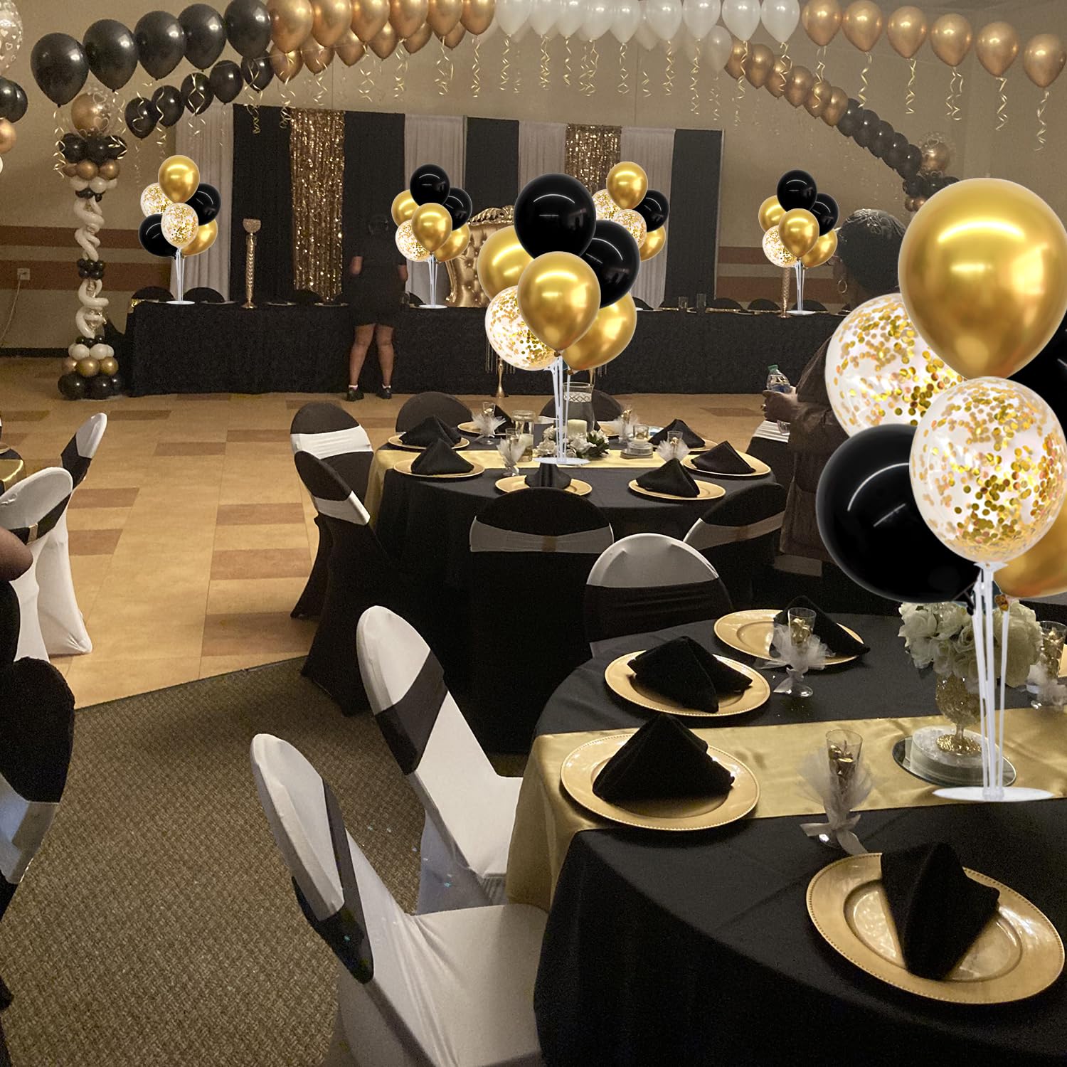 TONIFUL 4 Set Black Gold Balloon Centerpieces for Table,Balloon Stand Kit for Black Gold Party Decor 40th 50th 60th 70th Birthday Decorations Anniversary Graduation Decorations 2026 New Year Eve