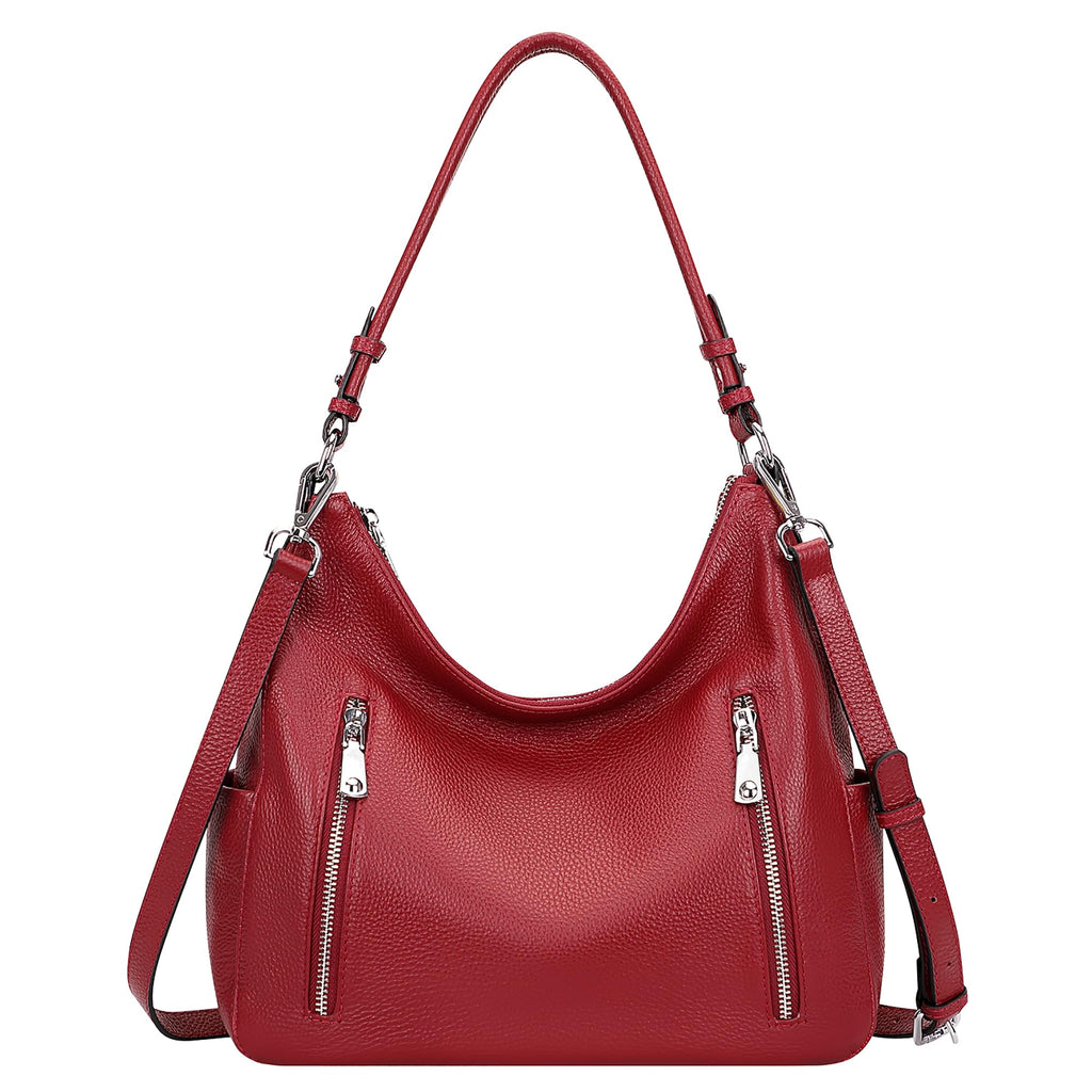 Over Earth Genuine Leather Purses for Women Medium Hobo Bag Lady Crossbody Handbags with 2 Detachable Straps(O150E UG Wine Red)