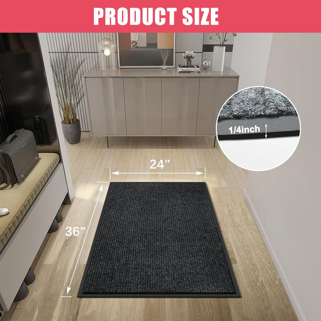 Kuyal Front Door Mat, 2'x3' Indoor Outdoor Entrance Mats, Commercial Floor Inside Outside Entrance, Heavy Duty Durable Welcome Mat, Rubber Backing Non Slip Outdoor Mats for Entryway,Dark Gray