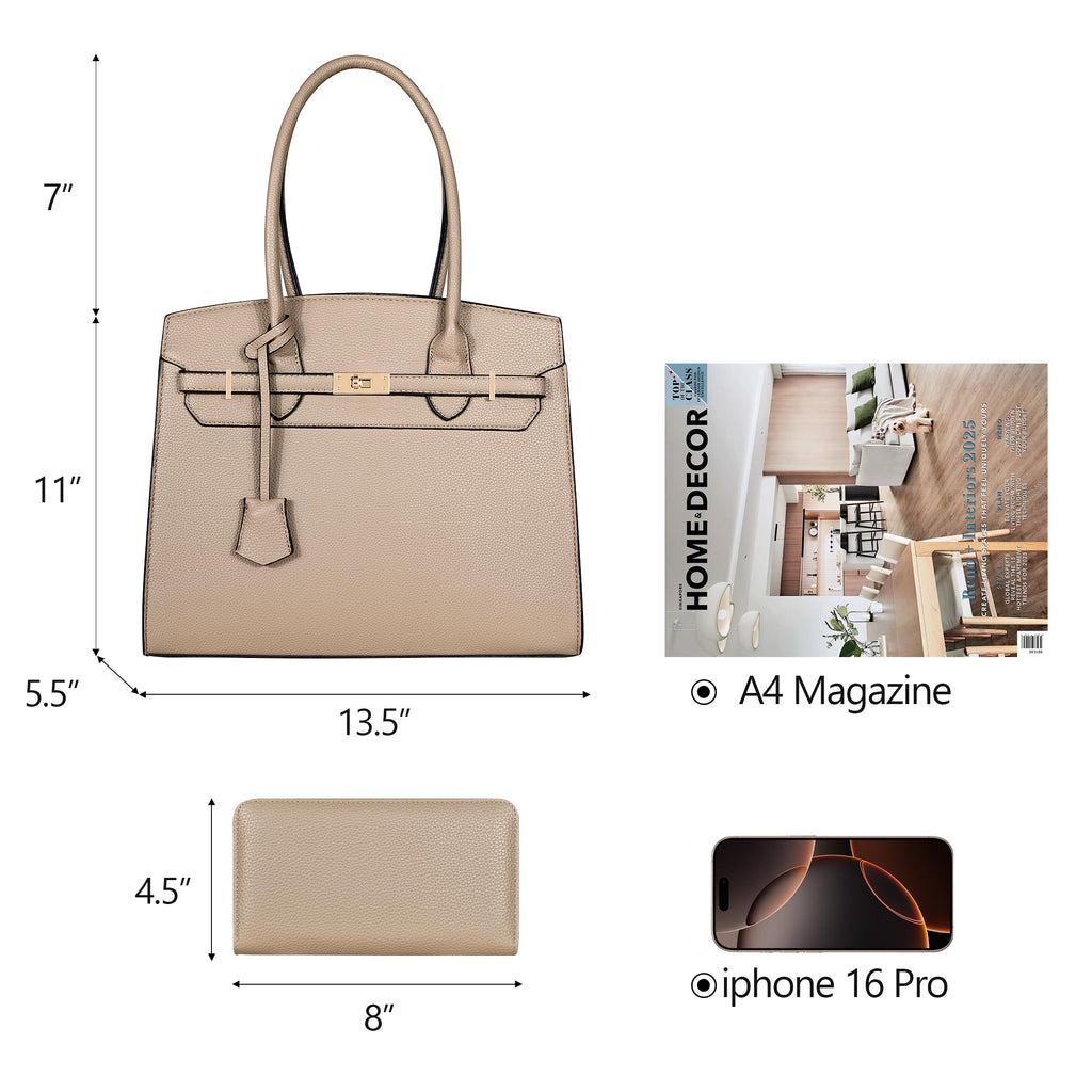 Designer Classic Top Handbags For women, Shoulder Purses For Ladies, Adjustable Strap Work Satchel with Wallet, GRAY