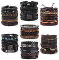 FIRAZIO 42Pcs Braided Leather Bracelets for Men Women Wrap Wood Beads Cuff Bracelet Hemp Cords Ethnic Tribal Handmade Wrap Wristband Bracelets Set Adjustable