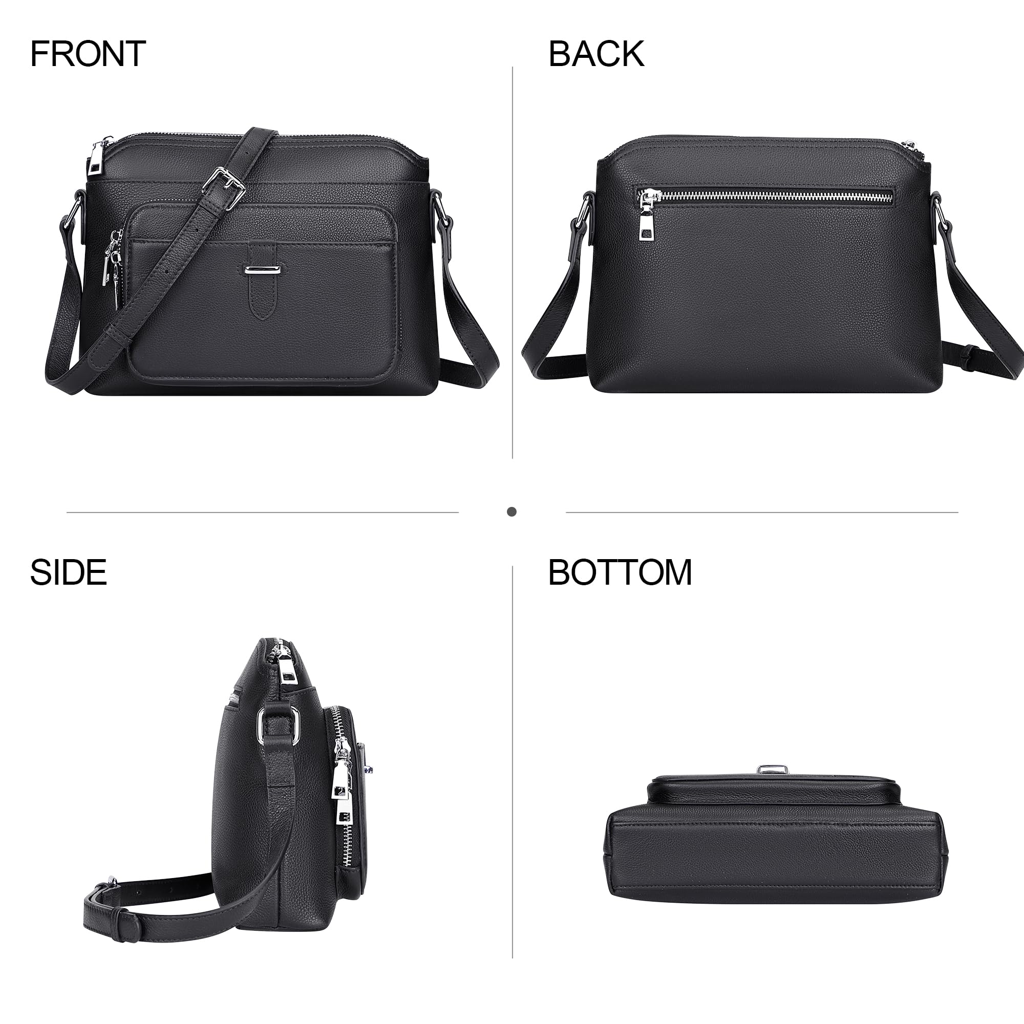 Over Earth Genuine Leather Crossbody Bags for Women Small Ladies Handbags and Purses with Card Slots(O205E Black)