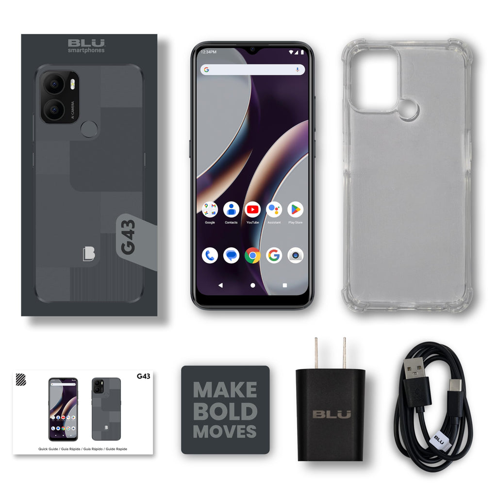 BLU G43 | 2024 | All-Day Battery | Unlocked | 6.5” HD+ Infinity Display | 64GB | Dual 13MP Camera | US Version | US Warranty | Grey