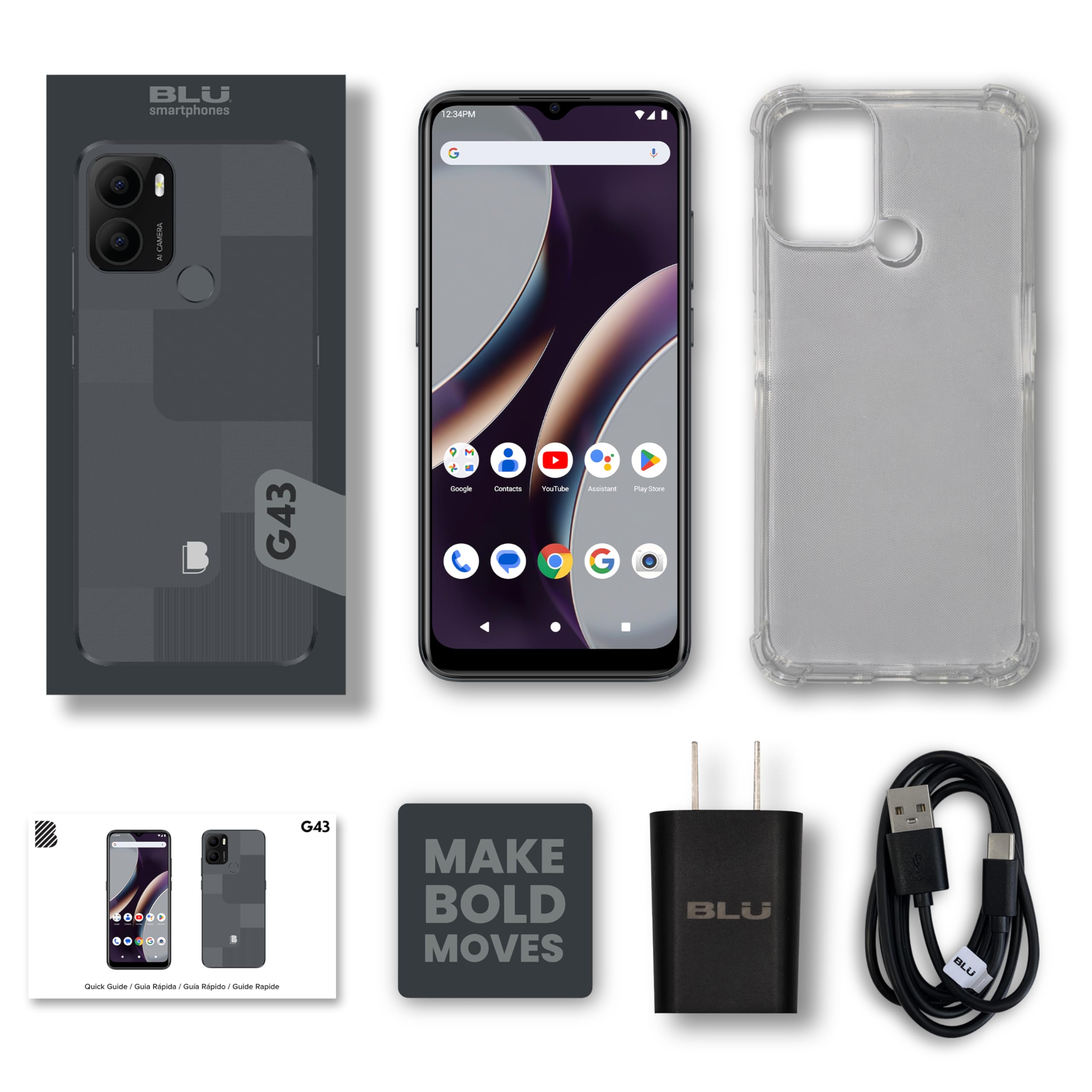 BLU G43 | 2024 | All-Day Battery | Unlocked | 6.5” HD+ Infinity Display | 64GB | Dual 13MP Camera | US Version | US Warranty | Grey