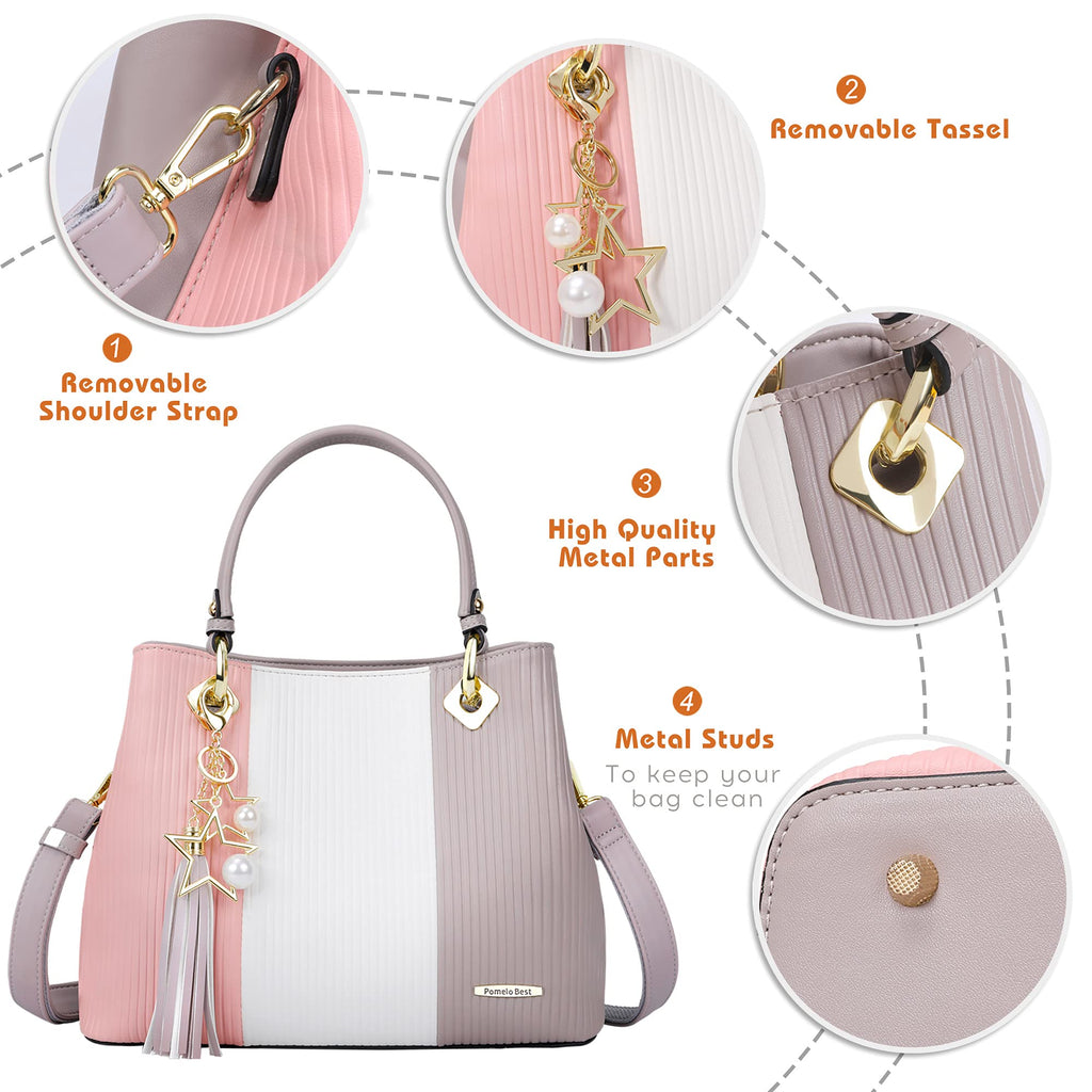 Pomelo Best Leather Purses for Women, Top-Handle & Shoulder Bag with Multiple Pockets, Medium Satchel Handbag Tote for Work, Travel, Daily Use, Wedding