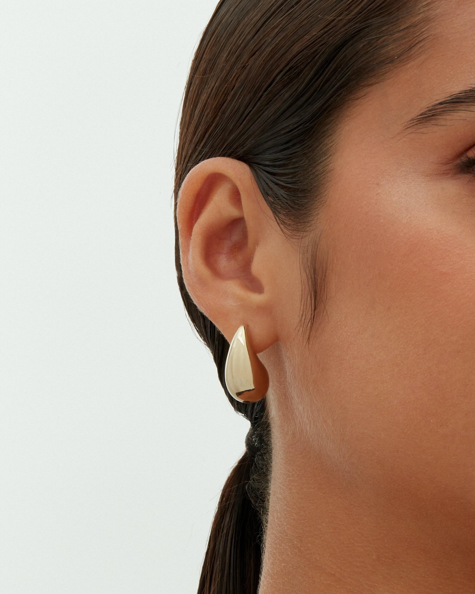 PAVOI 14K Gold Plated 925 Sterling Silver Post Teardrop Chunky Hoop Earrings - Lightweight Drop Yellow for Women - 22mm Designer Dupe Earrings