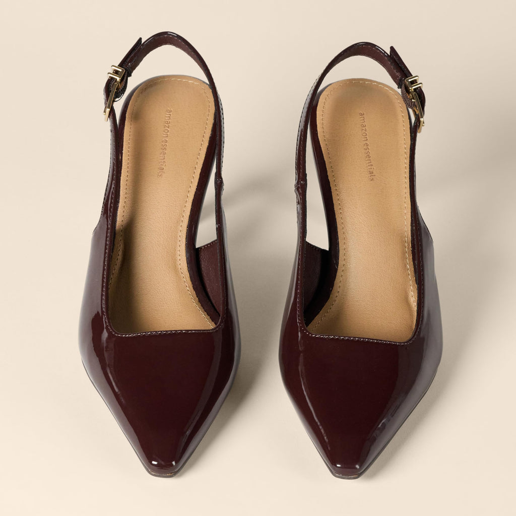 Amazon Essentials Women's Slingback Heels, Brown Patent, 13