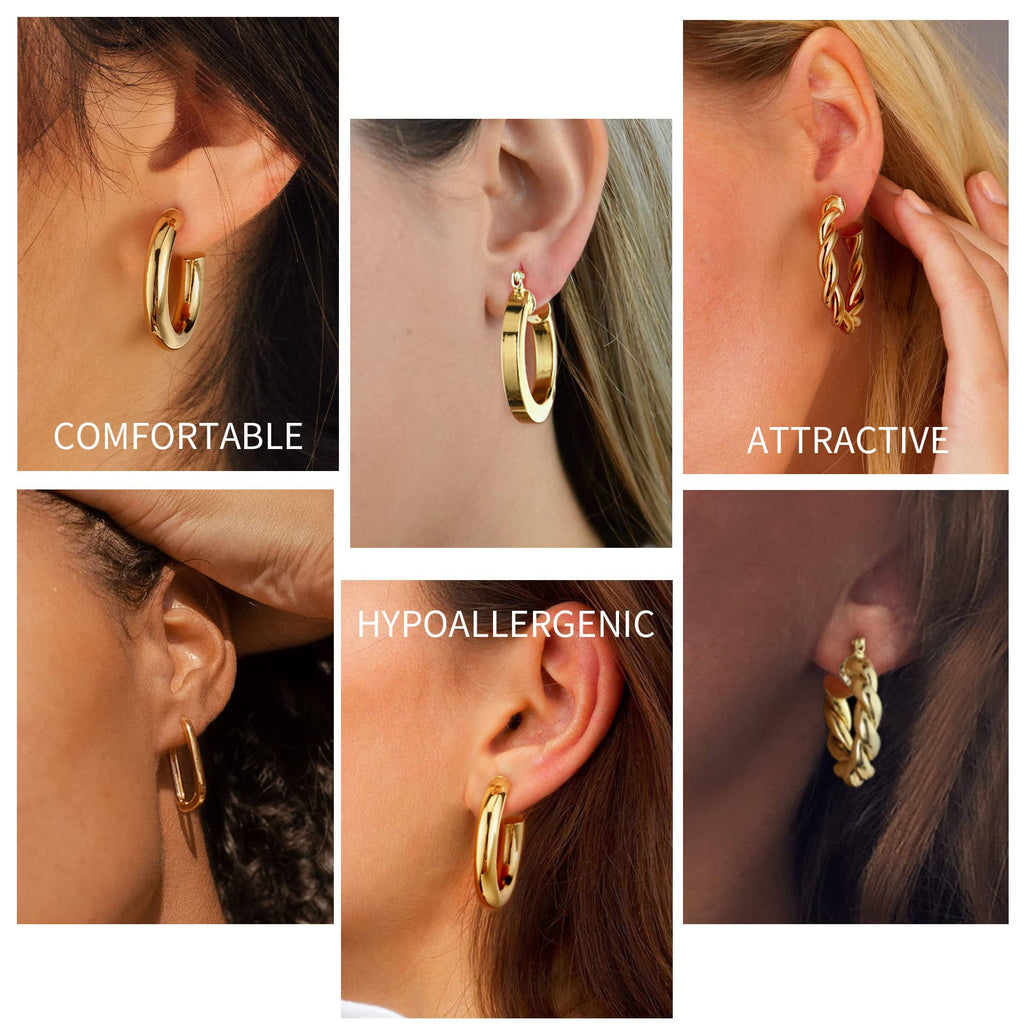 Yesteel 14K-Gold-Plated Hoop Earrings, 14k-Gold-Plated Small Hoop Earrings for Women Trendy Hypoallergenic Womens Hoops Huggie Earring, Jewelry Gifts for Women Her