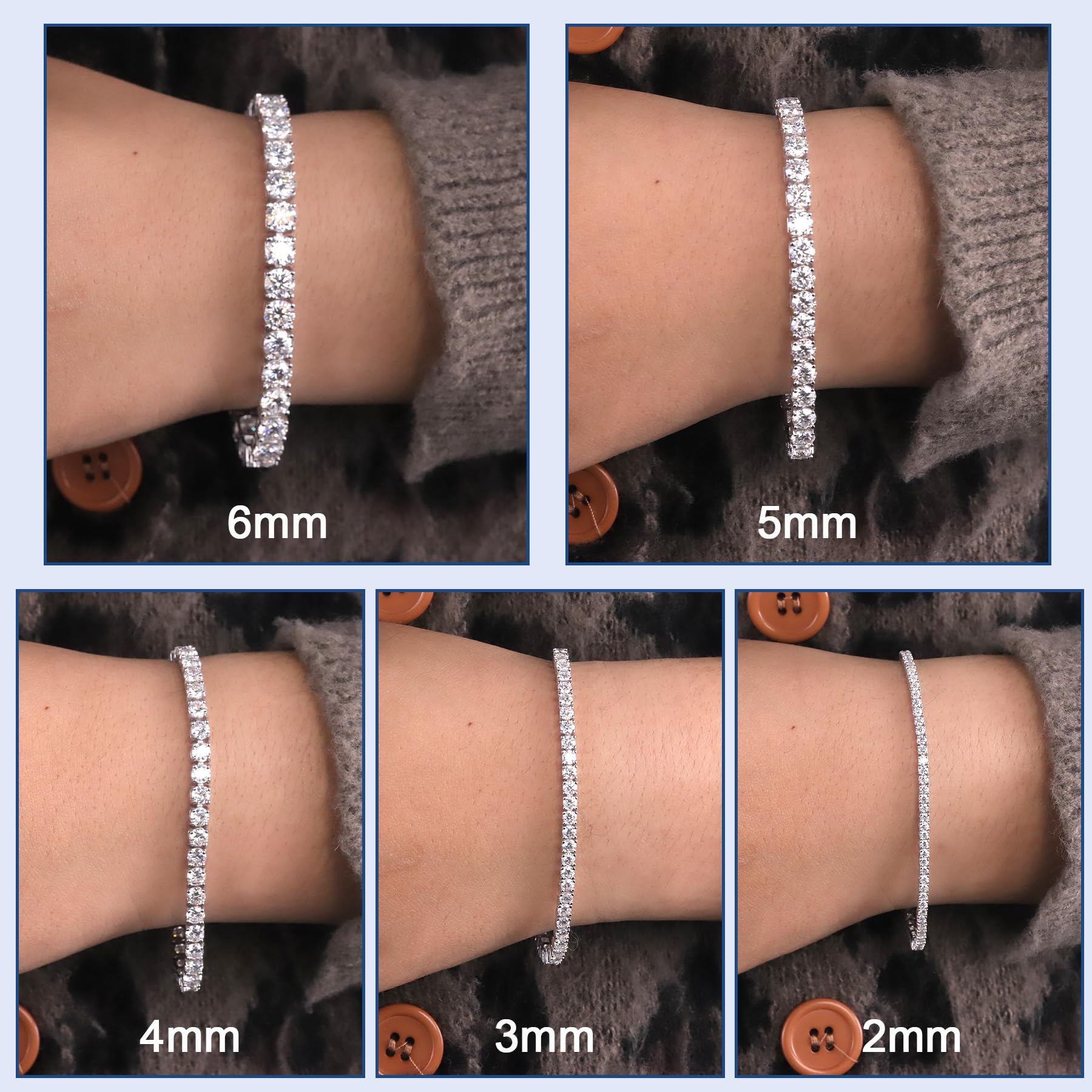 Gem's Beauty moissanite tennis bracelet 18k white gold plated 925 silver 3-6.5mm D Color VVS1 Round Cut moissanite bracelets for women Men Gift birthday anniversary (Gold 3MM, 6.5 inches)