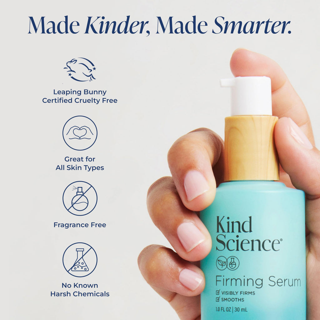 Kind Science Firming Serum, Anti Aging Face Treatment, Lightweight Facial Serum With Retinol Alternative Bakuchiol & Peptides, Fragrance Free, For Sensitive Skin and All Skin Types, 1 fl oz