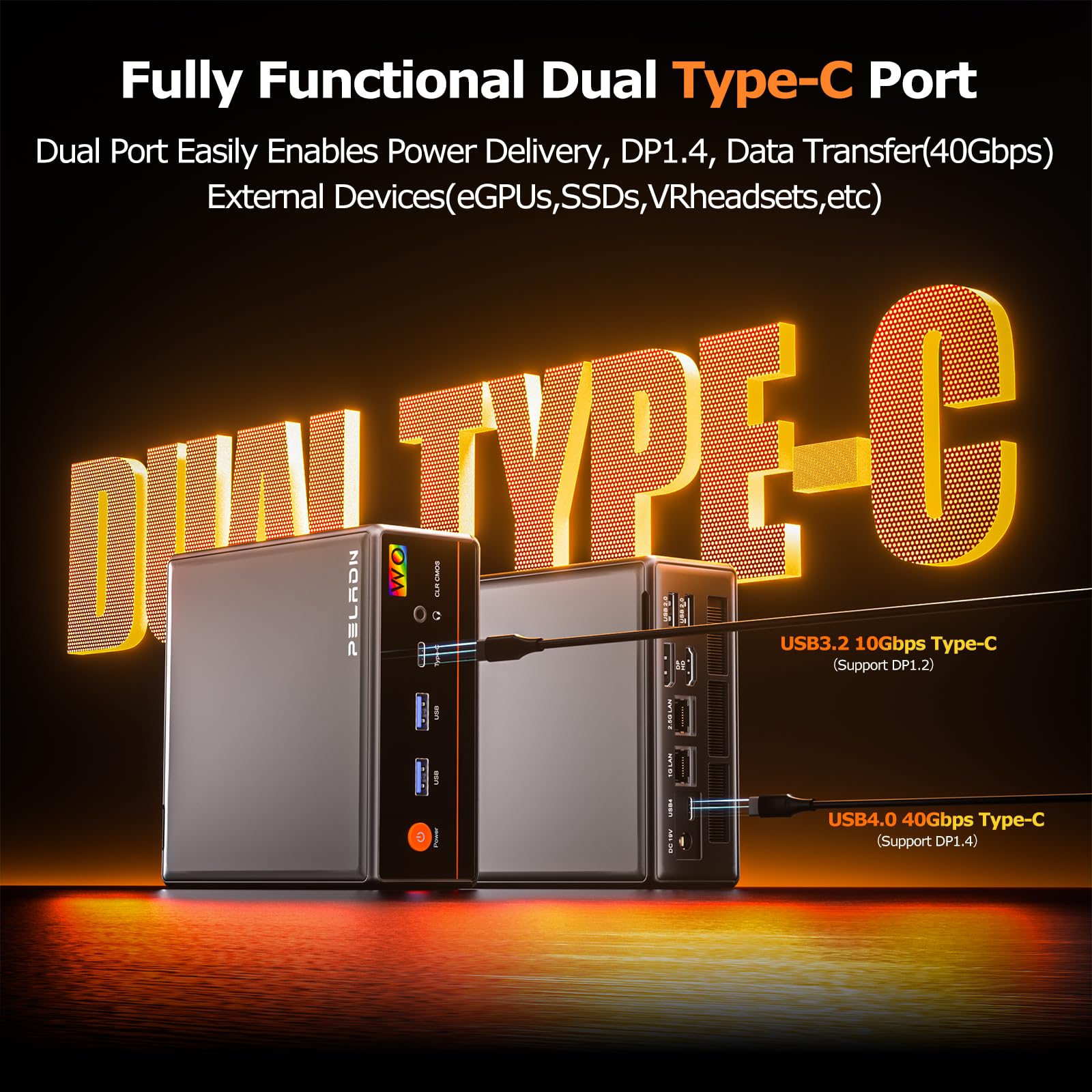PELADN WO4 Gaming Mini PC 7640HS(Beats Ryzen7 6850H/7735HS) 32GB Dual DDR5, 1TB Dual SSD - AMD Ryzen 5 7640HS Mini Computer with Dual Type-C USB4.0 & Dual LAN, WiFi6, BT5.2