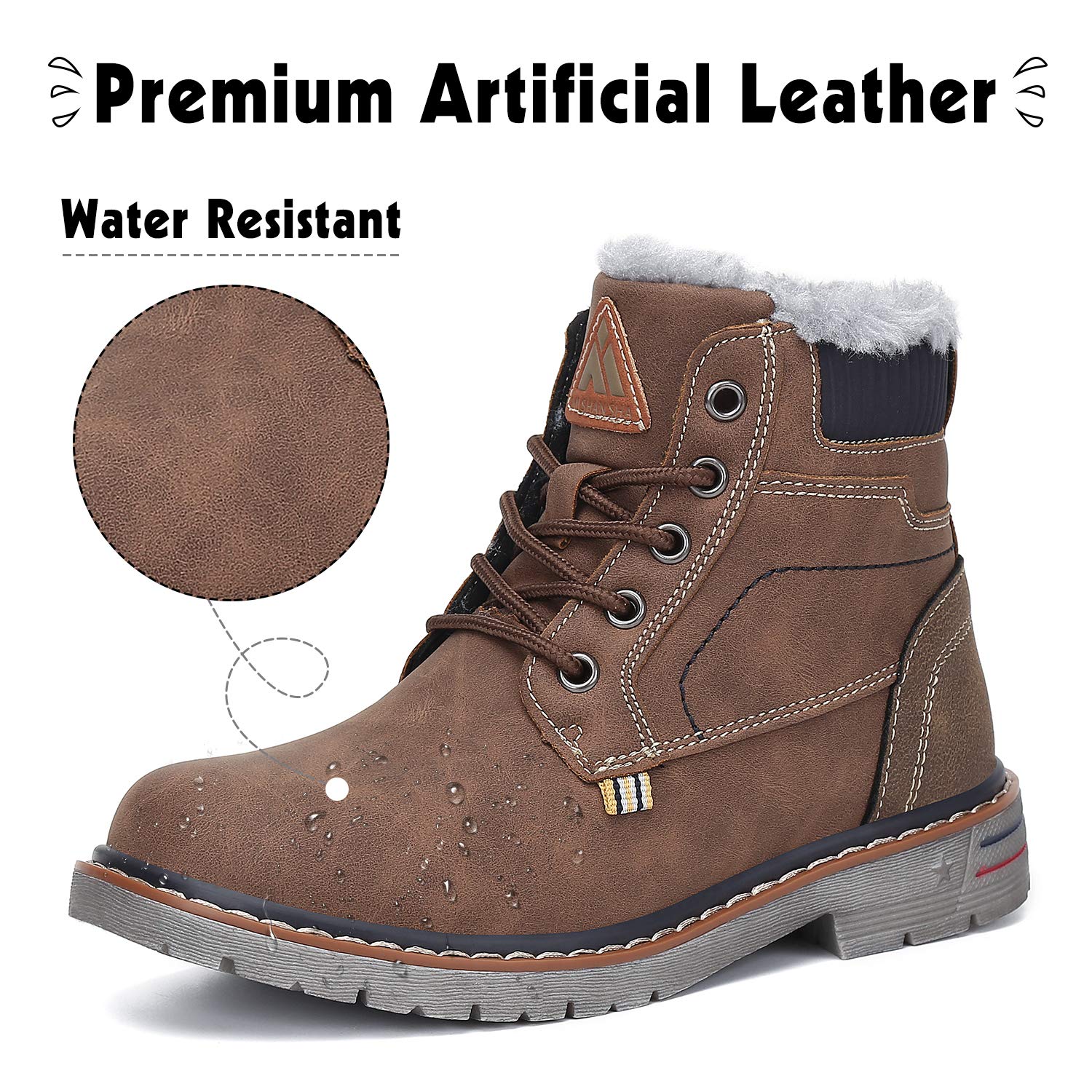 Mishansha Boy's Girl's Winter Snow Boots Waterproof Kids Hiking Boots Cold Weather Outdoor Fur Lined Warm Walking Boot Shoes Brown 7.5 Toddler