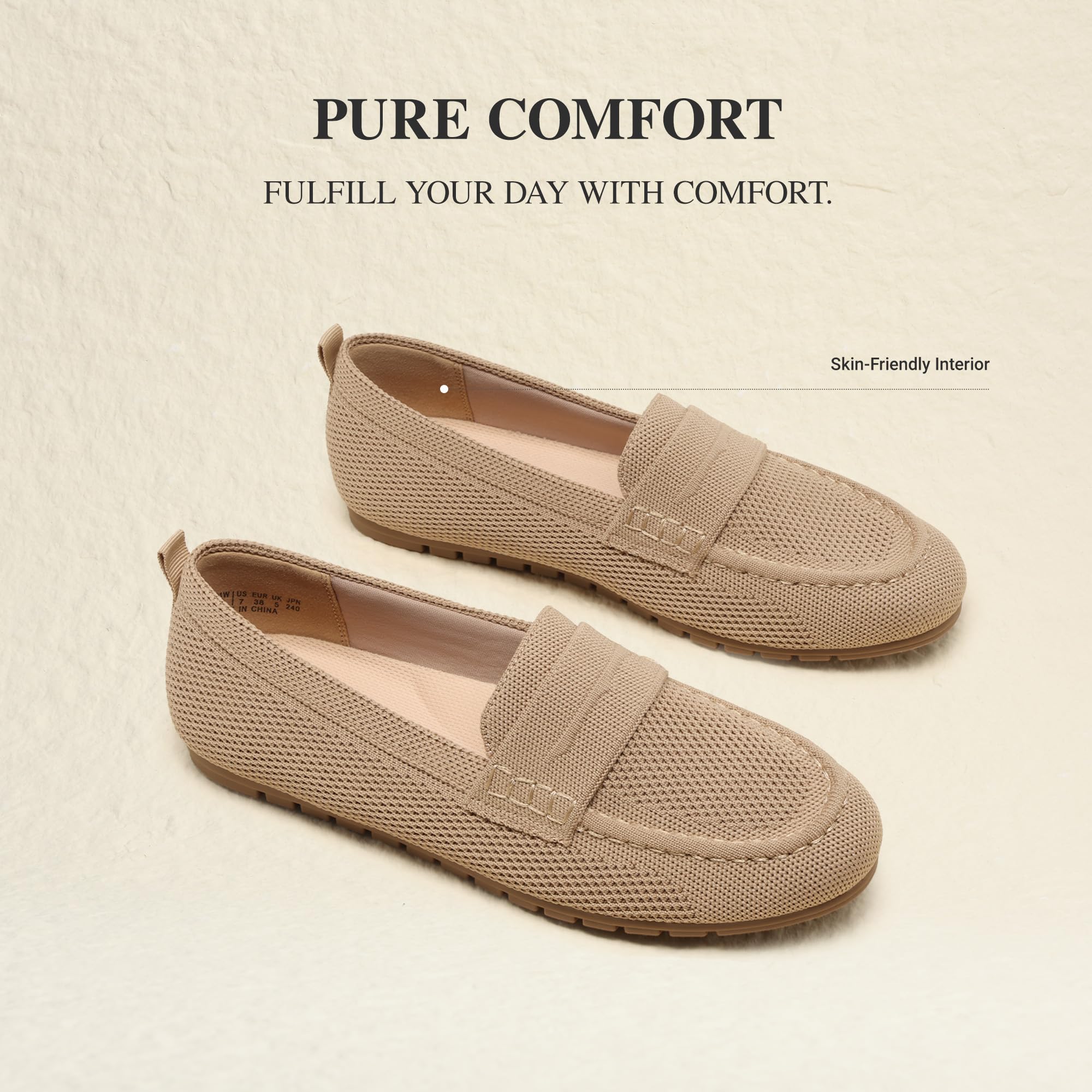 DREAM PAIRS Loafers for Women Penny Knitted Loafer Casual Comfortable Slip On Flats Work Business Walking Shoes,Size 6.5,Nude,SDLS26001W