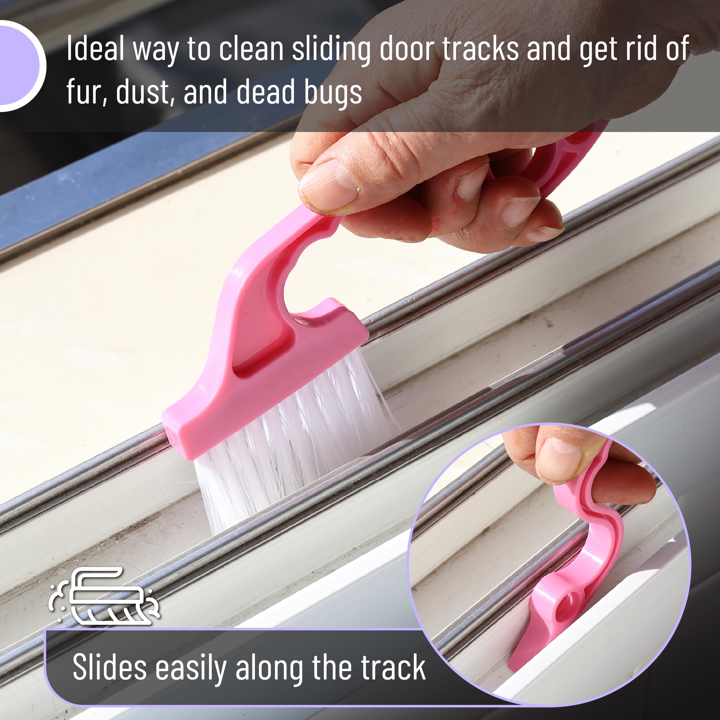 Slick- Window Track Cleaning Brush, 4 Pack, Ergonomic Handle, Built-in Scraper, Multipurpose, Window Track Cleaning Tools