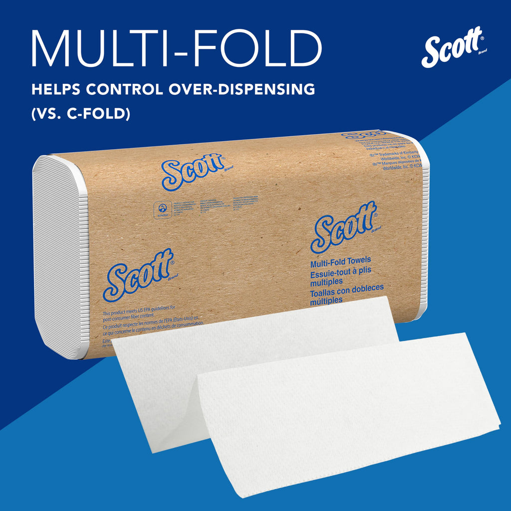 Scott Professional Universal Multifold Paper Towels, Bulk (58091), Absorbency Pockets, White, 9.2"x9.4" Towel, White, Compressed, Compact (250 Sheets/Pack, 12 Packs/Case, 3,000 Sheet Total)