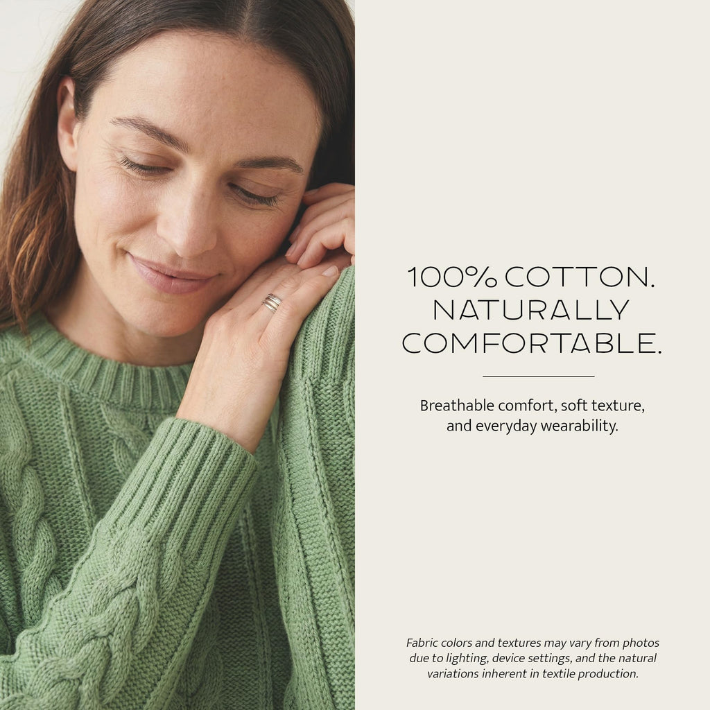 Pendleton Women's Cotton Cable Sweater – 100% Cotton, Classic Crewneck Top, Comfortable and Stylish Sweater with Ribbed Cuffs and Hem - Spruce,SM